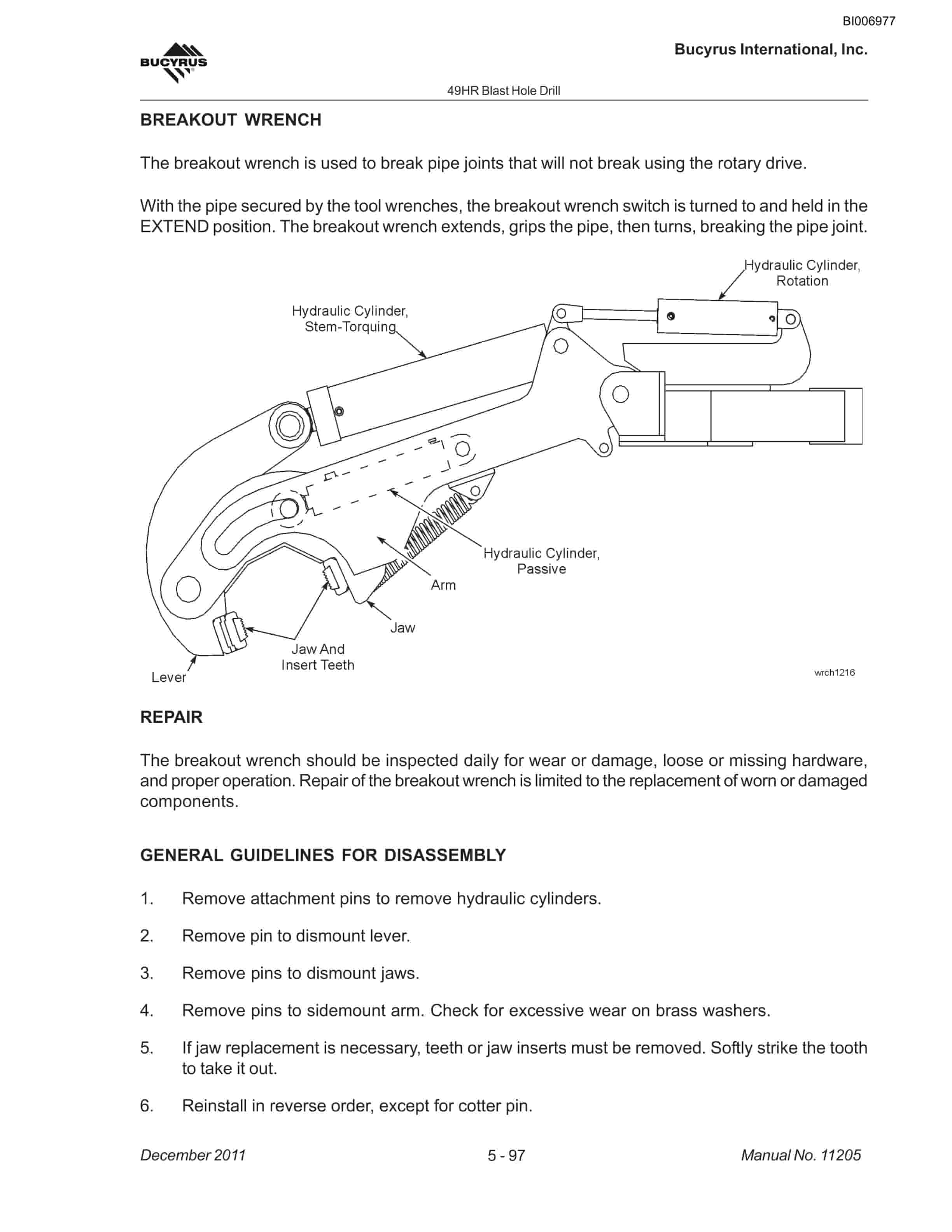 Bucyrus 49HR Blast Hole Drill Operation And Maintenance Manual BI006977-4
