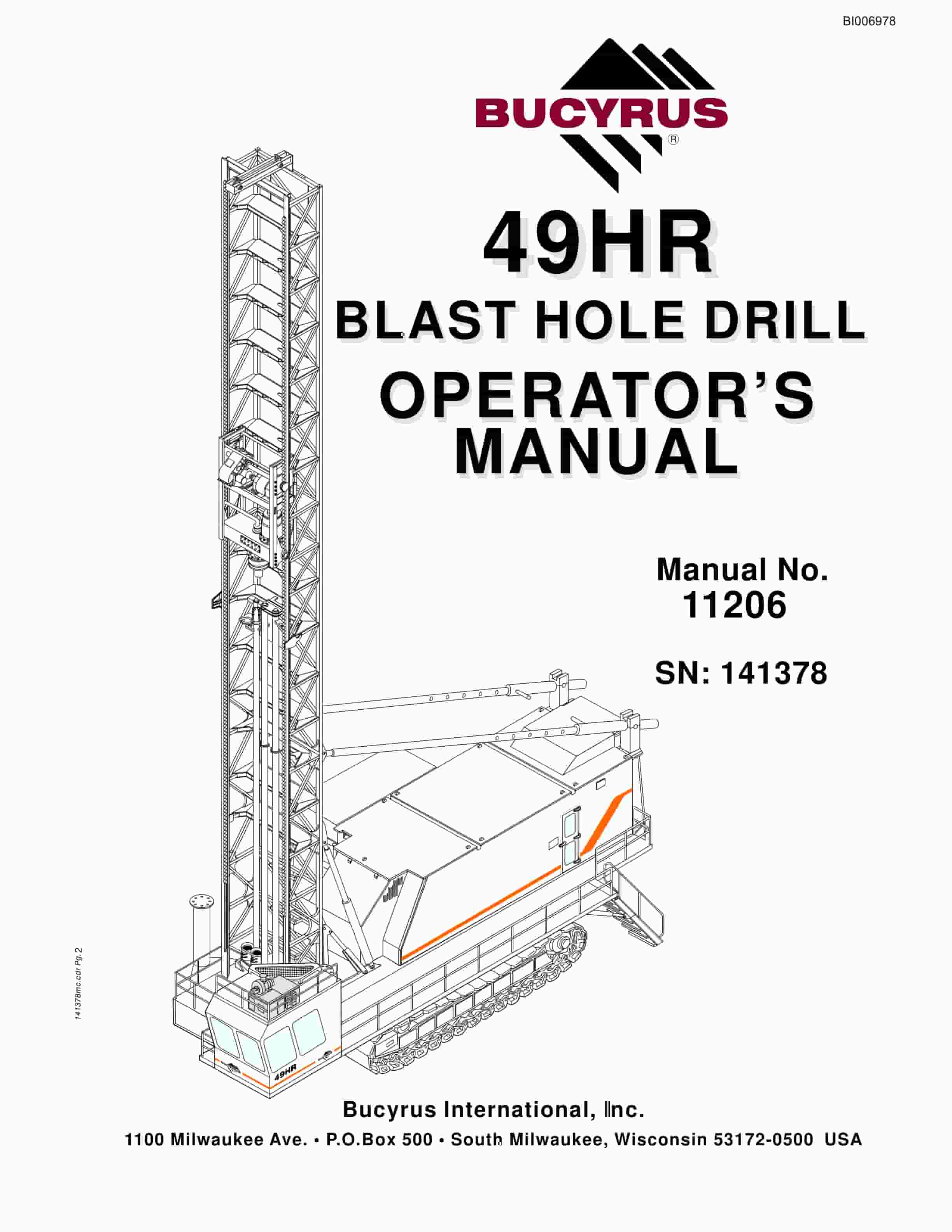 Bucyrus 49HR Blast Hole Drill Operator Manual BI006978