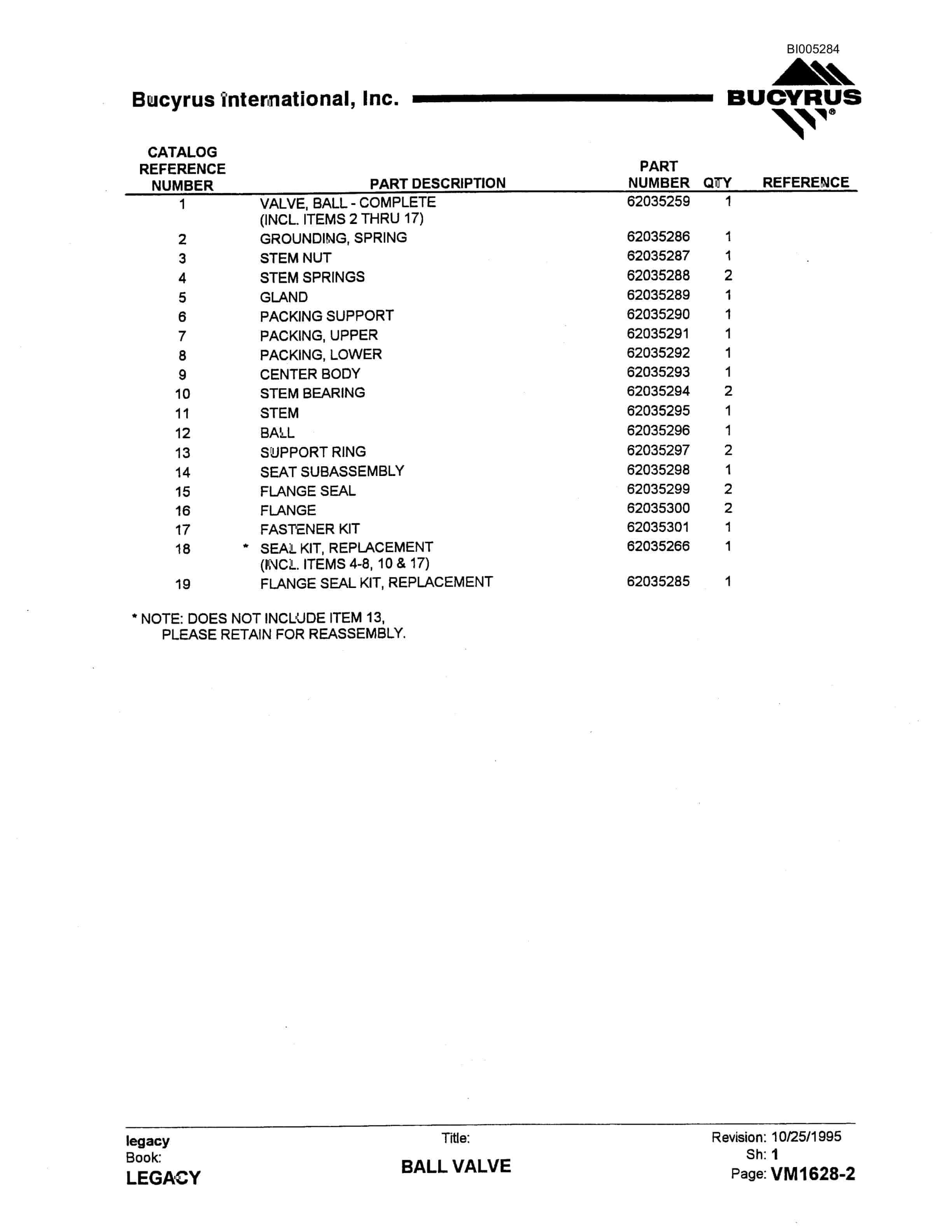 Bucyrus 49R3 Drill Parts Catalog BI005284-4