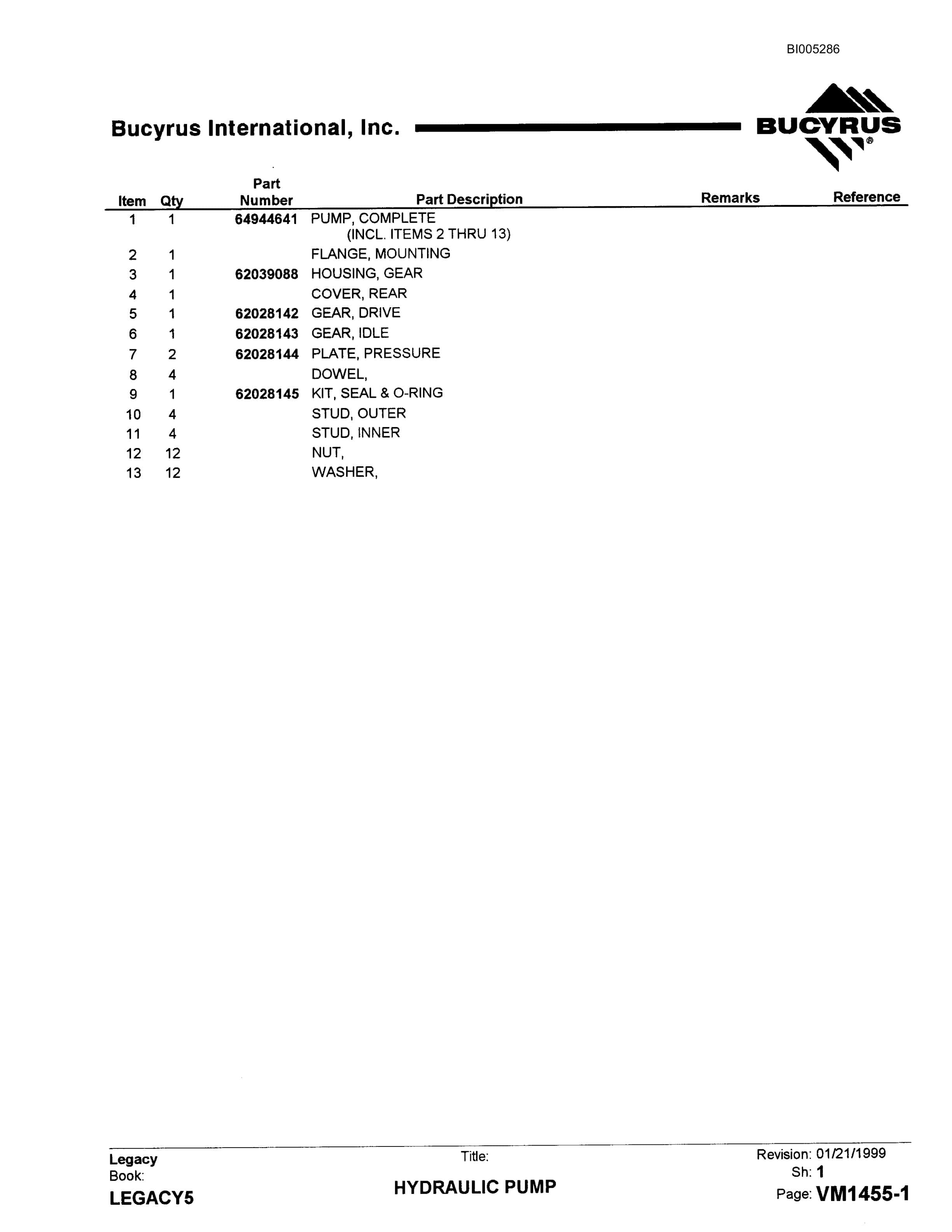 Bucyrus 49R3 Drill Parts Catalog BI005286-2