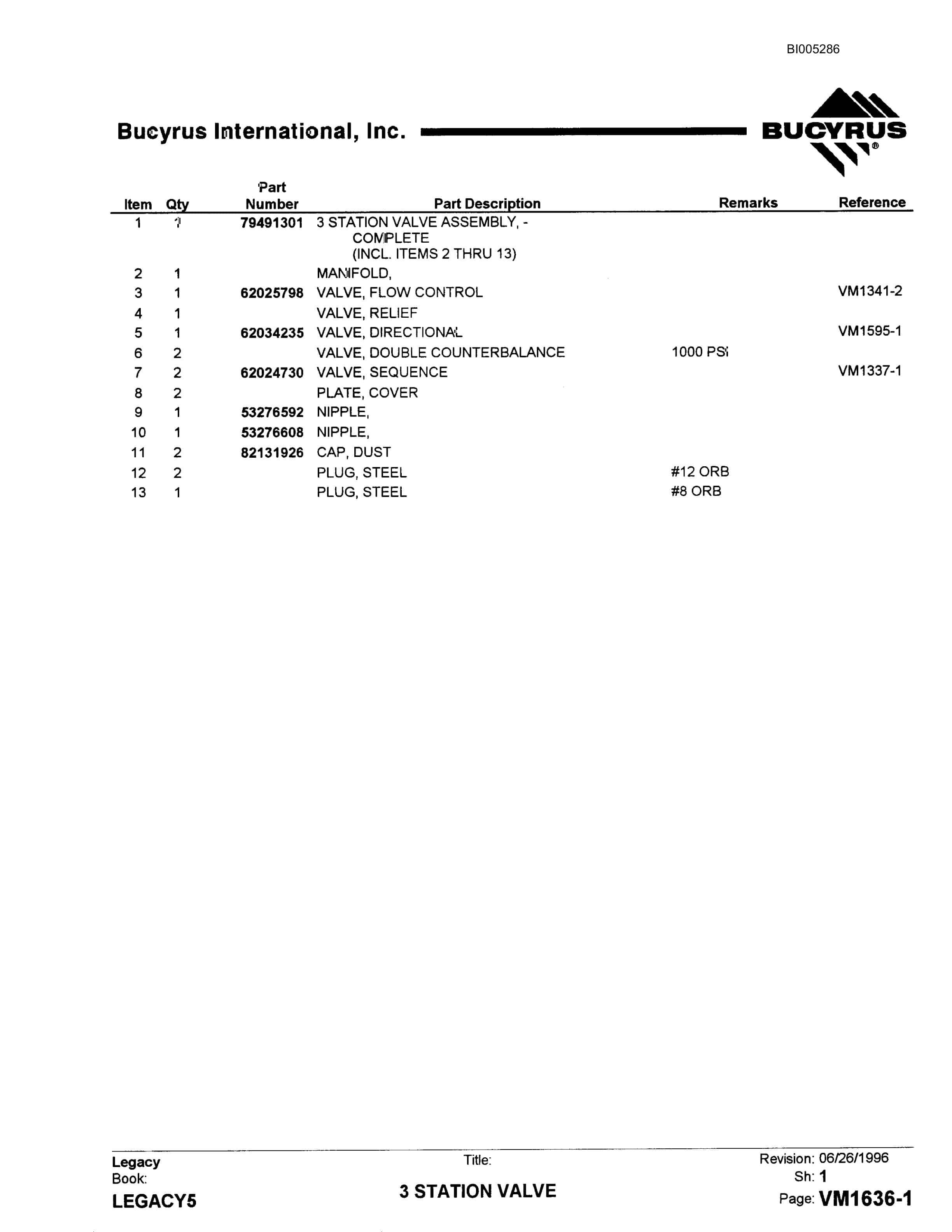 Bucyrus 49R3 Drill Parts Catalog BI005286-4