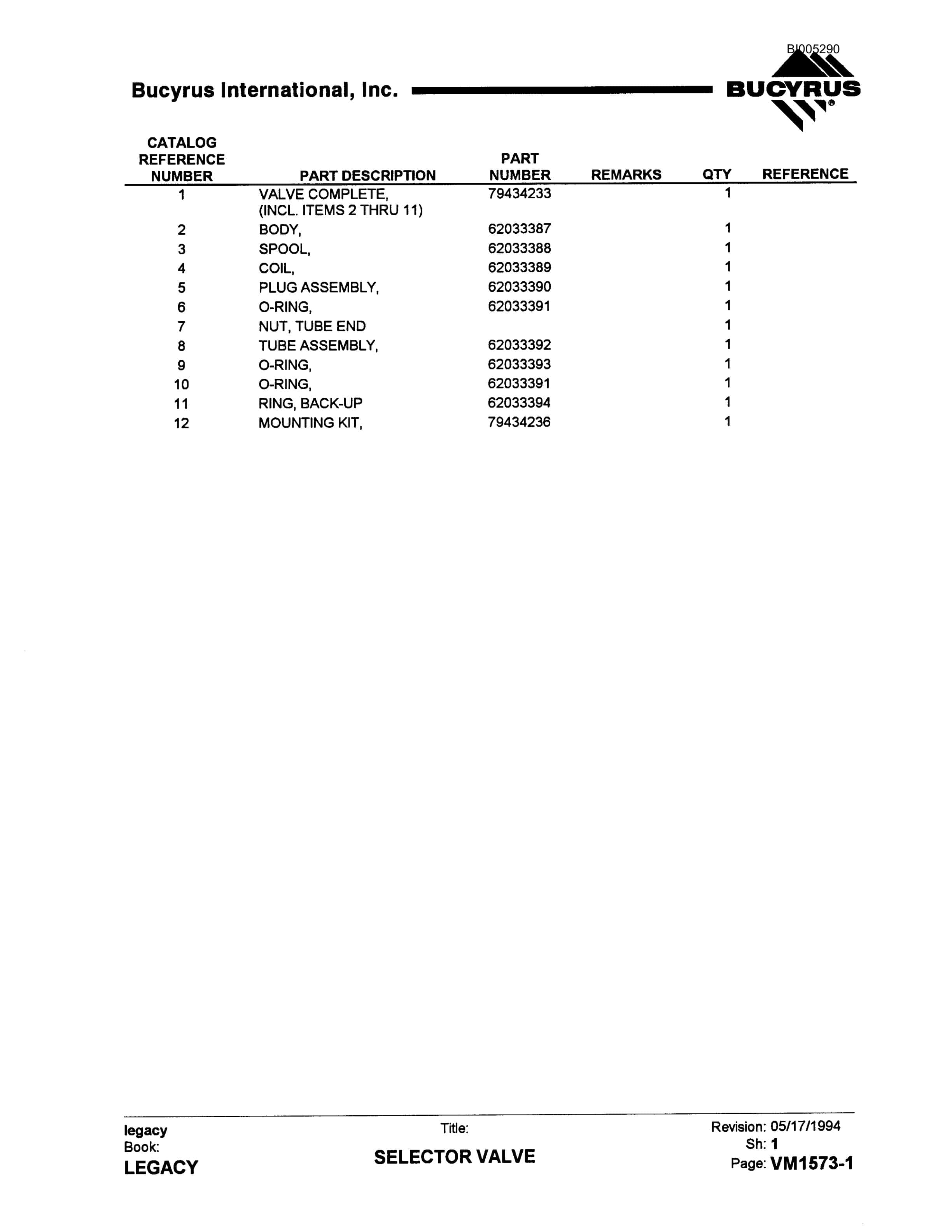 Bucyrus 49R3 Drill Parts Catalog BI005290-3