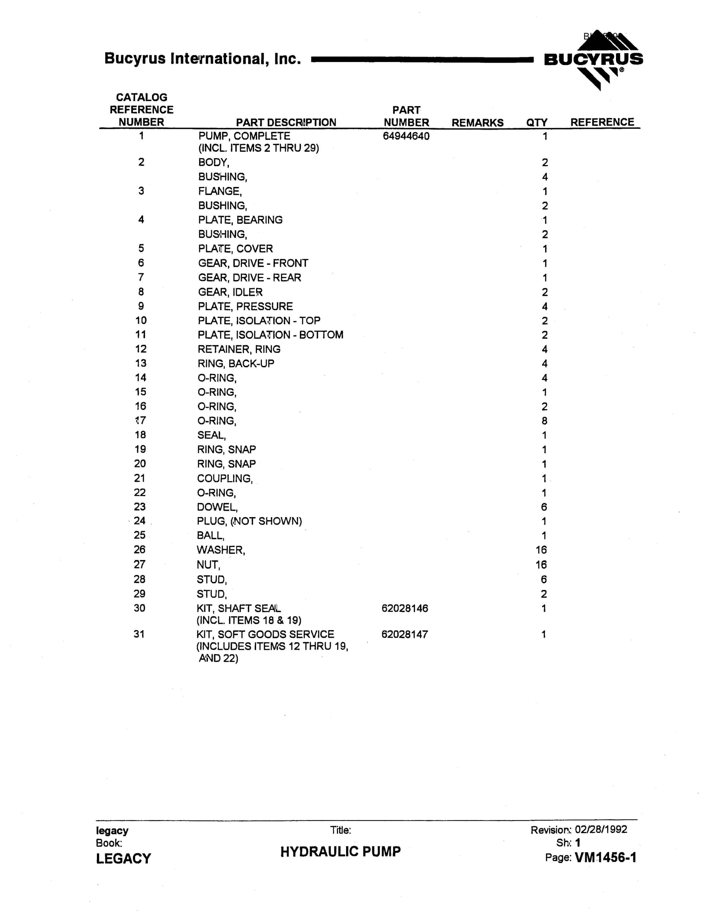 Bucyrus 49R3 Drill Parts Catalog BI005293-2