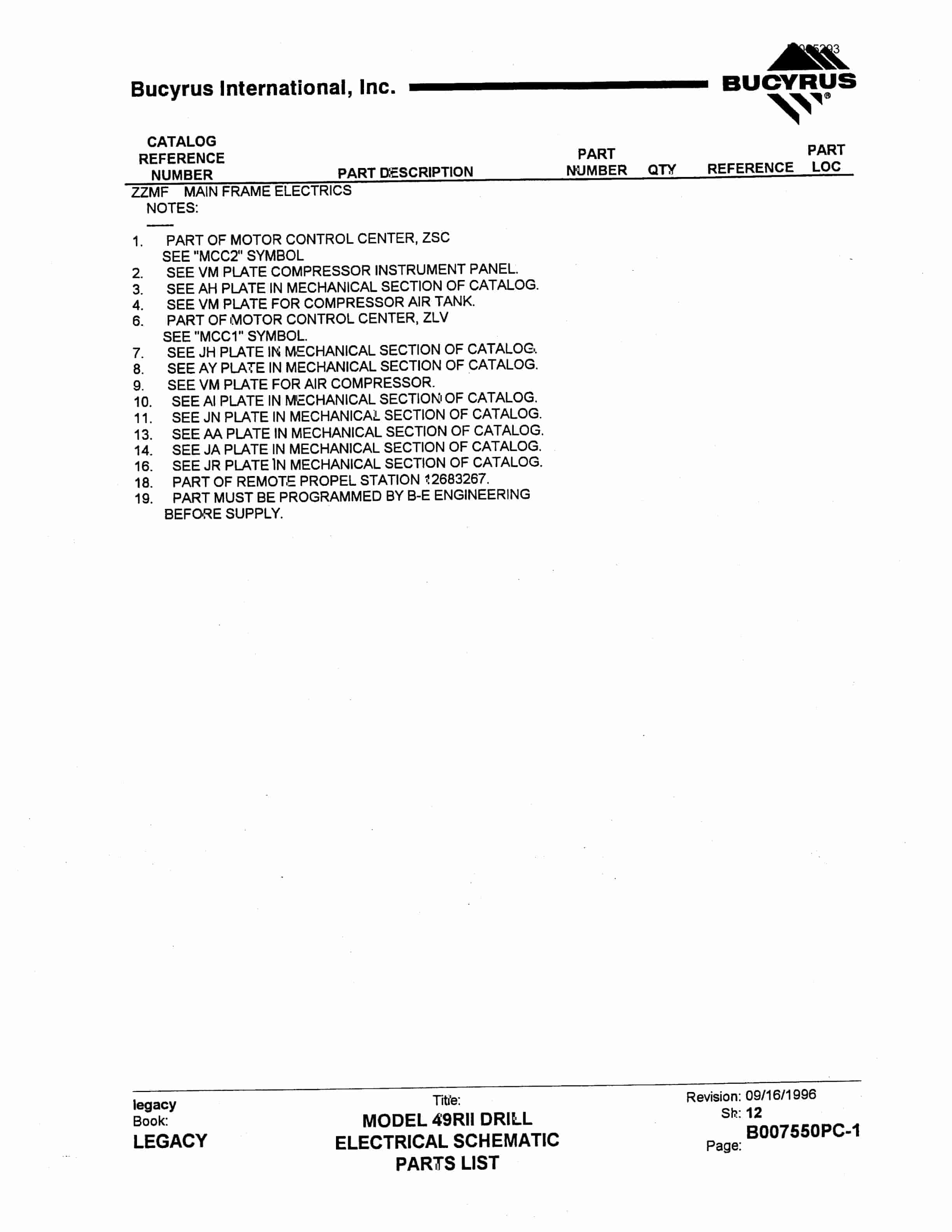 Bucyrus 49R3 Drill Parts Catalog BI005293-5