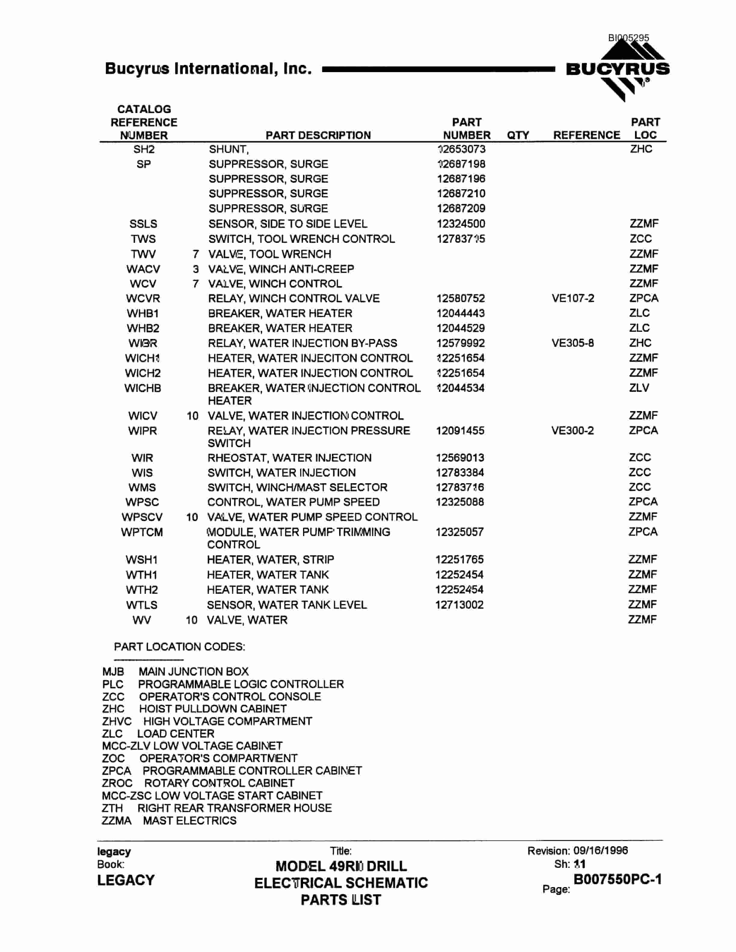 Bucyrus 49R3 Drill Parts Catalog BI005295-5