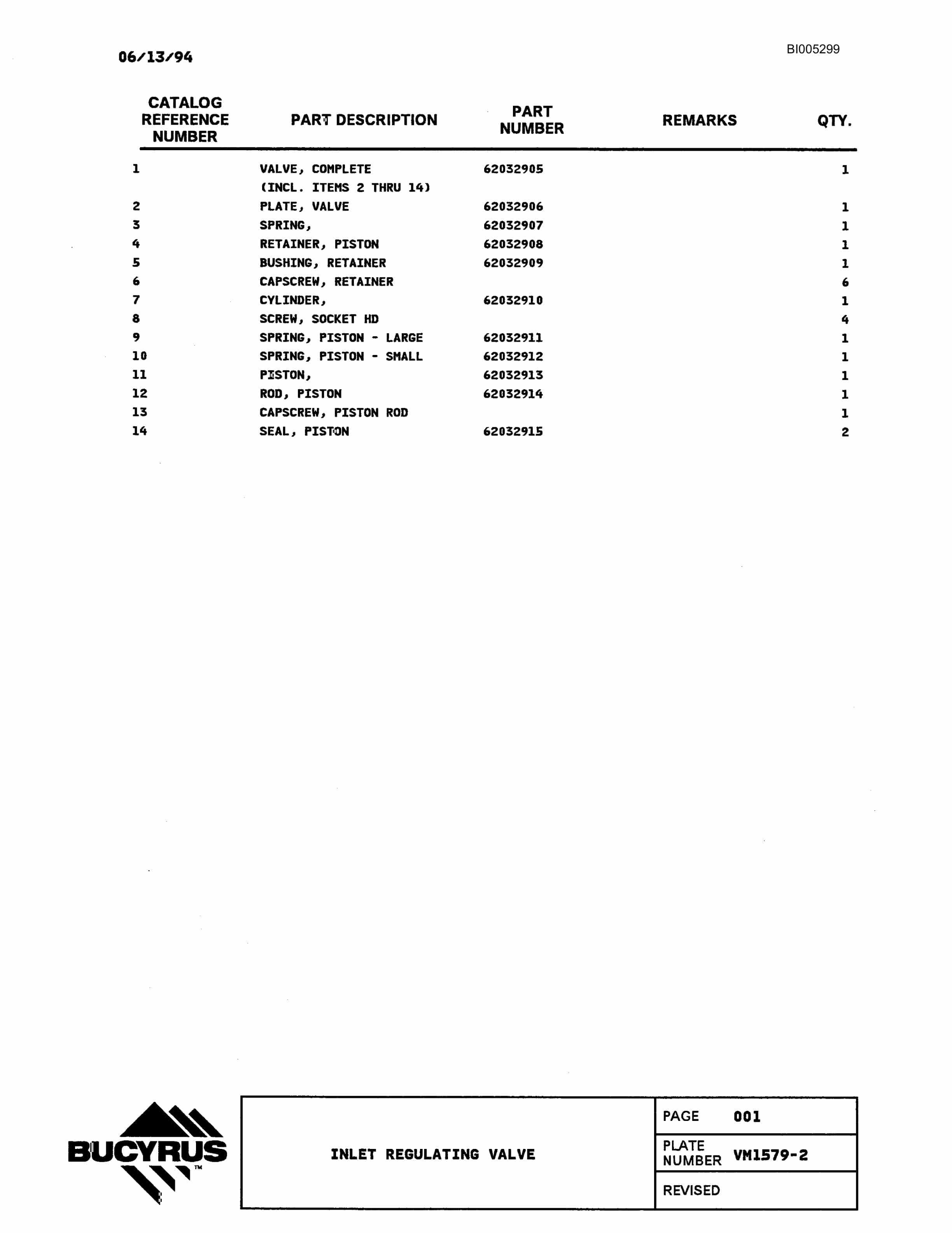 Bucyrus 49R3 Drill Parts Catalog BI005299-2