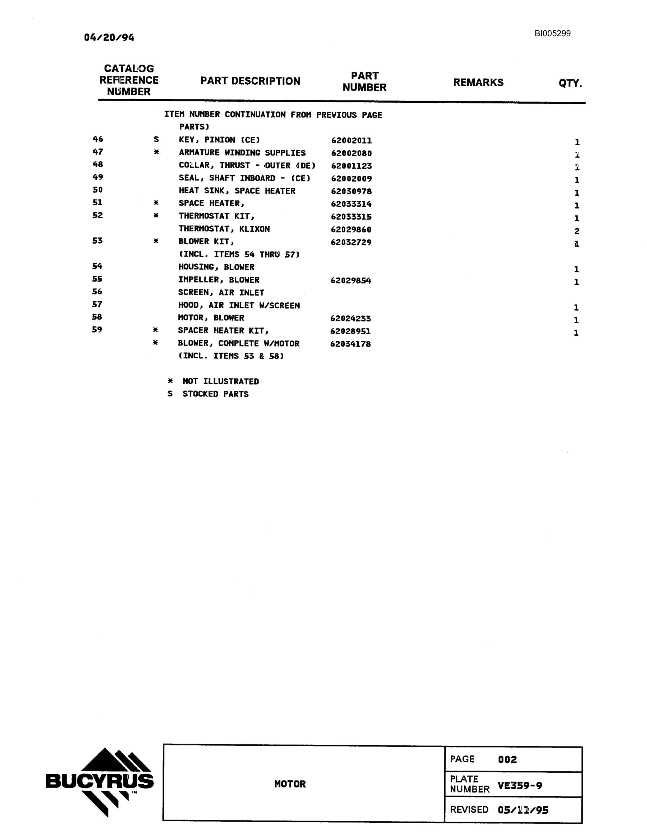 Bucyrus 49R3 Drill Parts Catalog BI005299-4