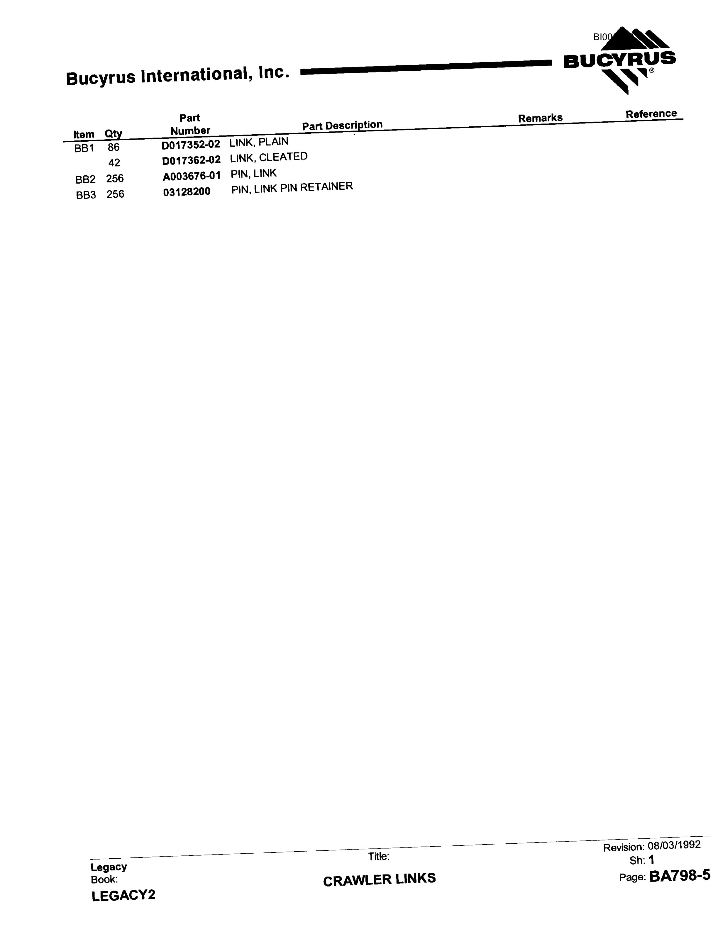Bucyrus 49RII Drill Parts Catalog BI005266-3