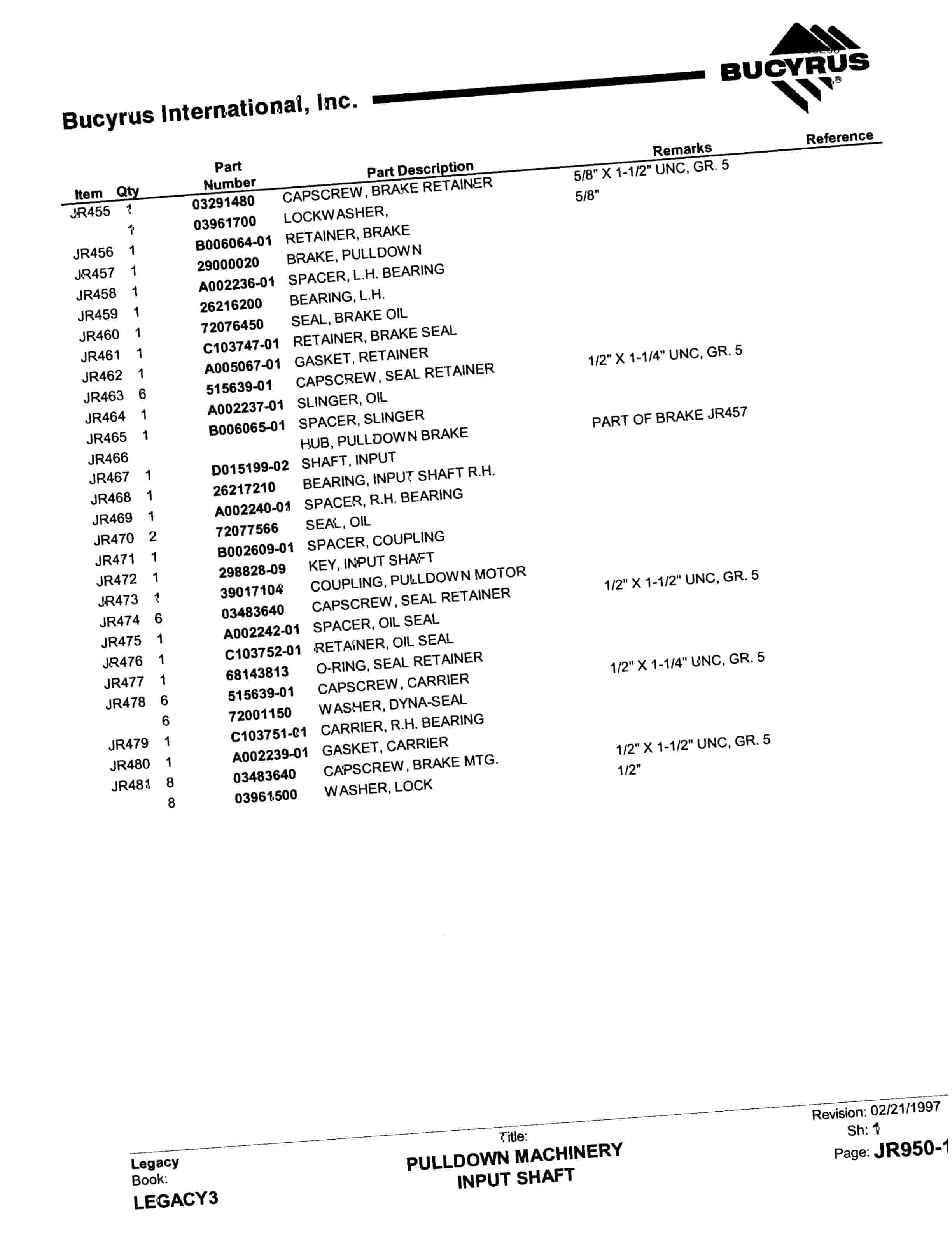Bucyrus 49RII Drill Parts Catalog BI005266-5
