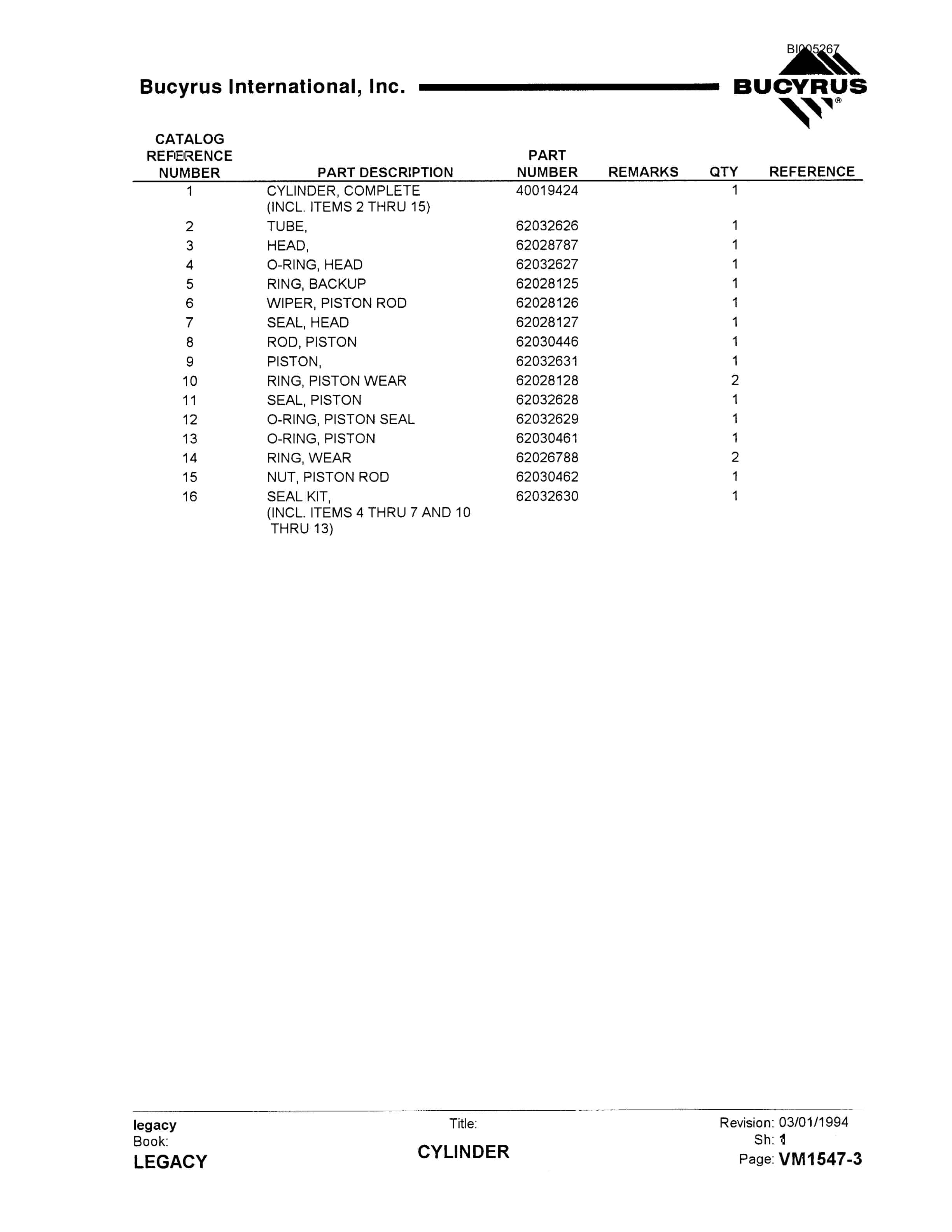 Bucyrus 49RII Drill Parts Catalog BI005267-3