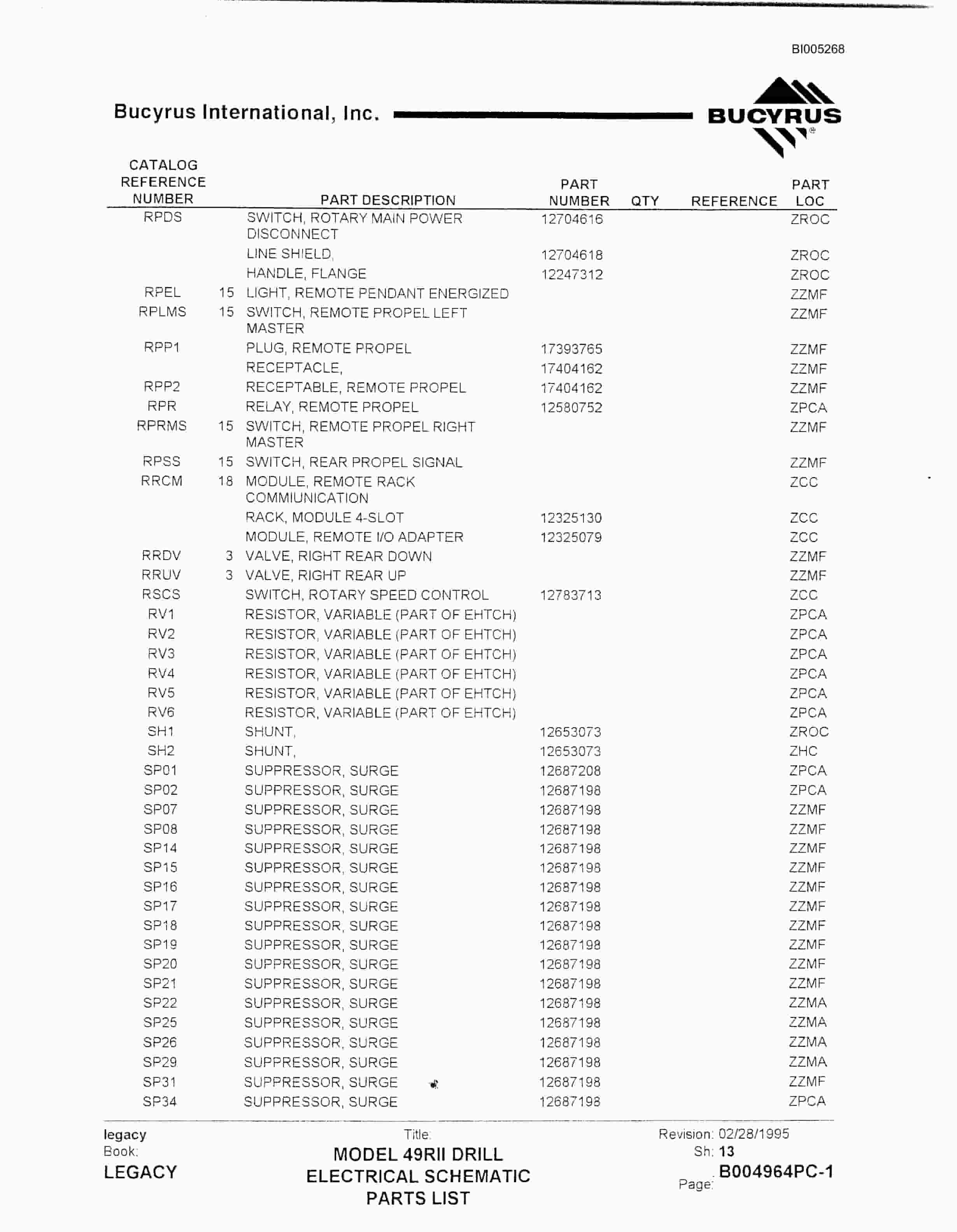 Bucyrus 49RII Drill Parts Catalog BI005268-4