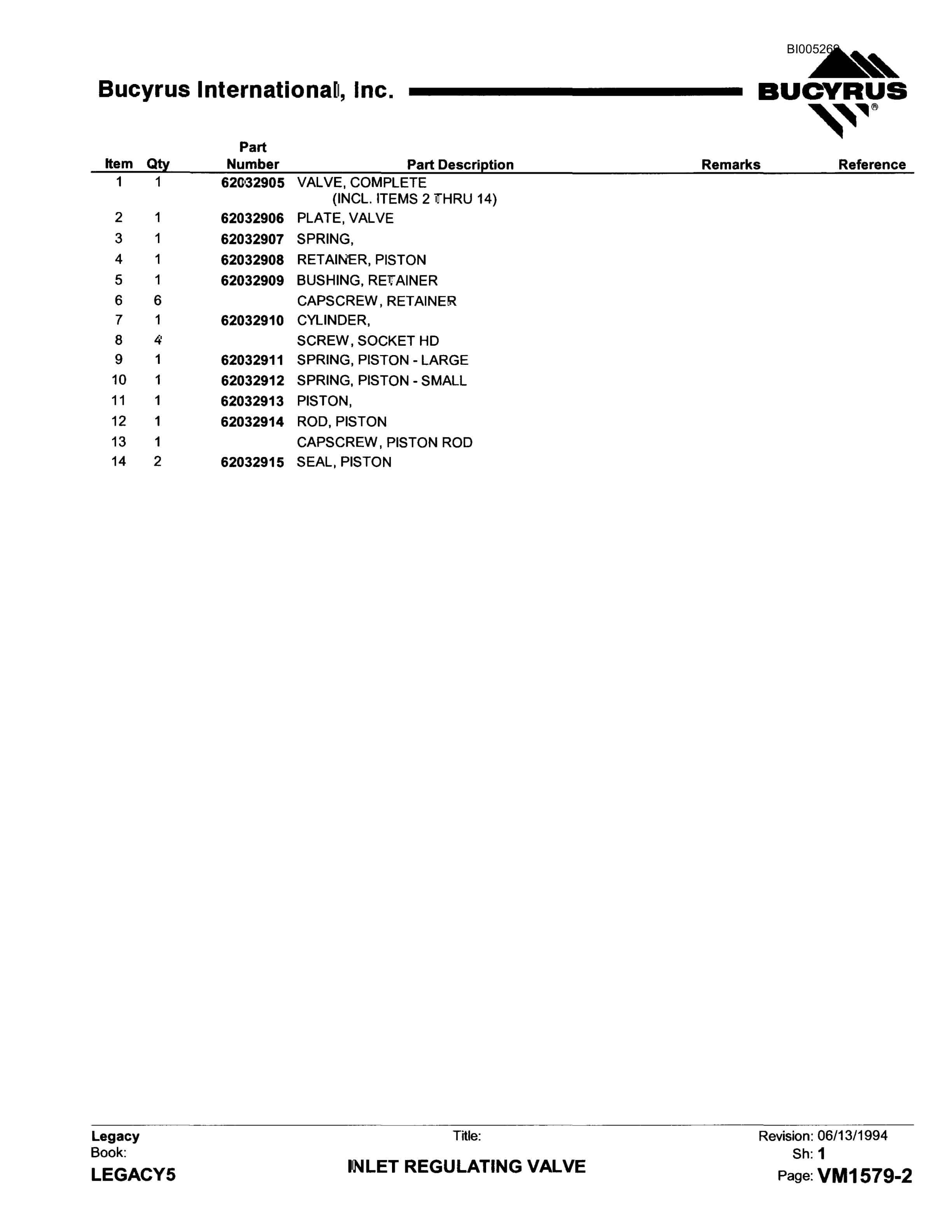 Bucyrus 49RII Drill Parts Catalog BI005269-3
