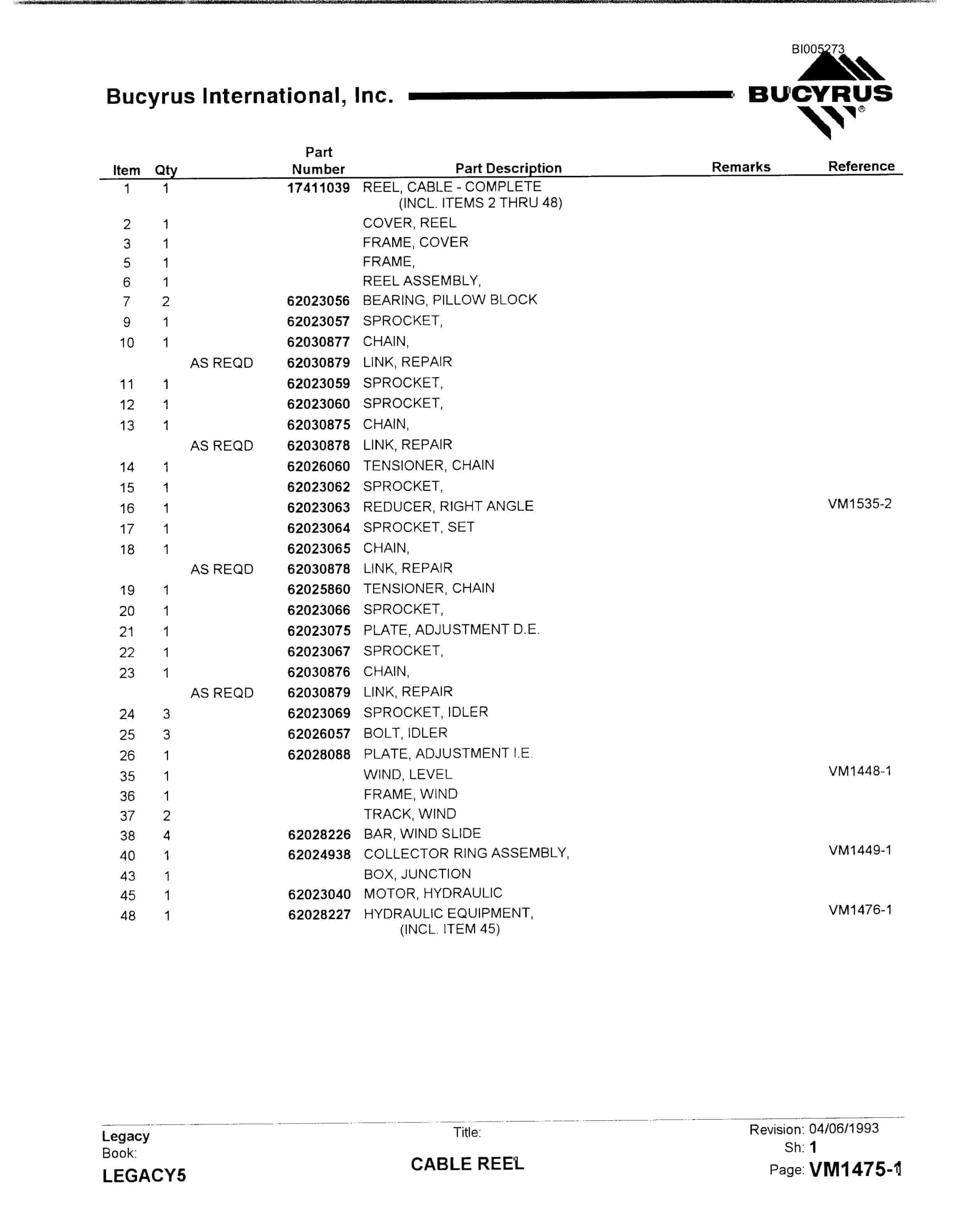 Bucyrus 49RII Drill Parts Catalog BI005273-3