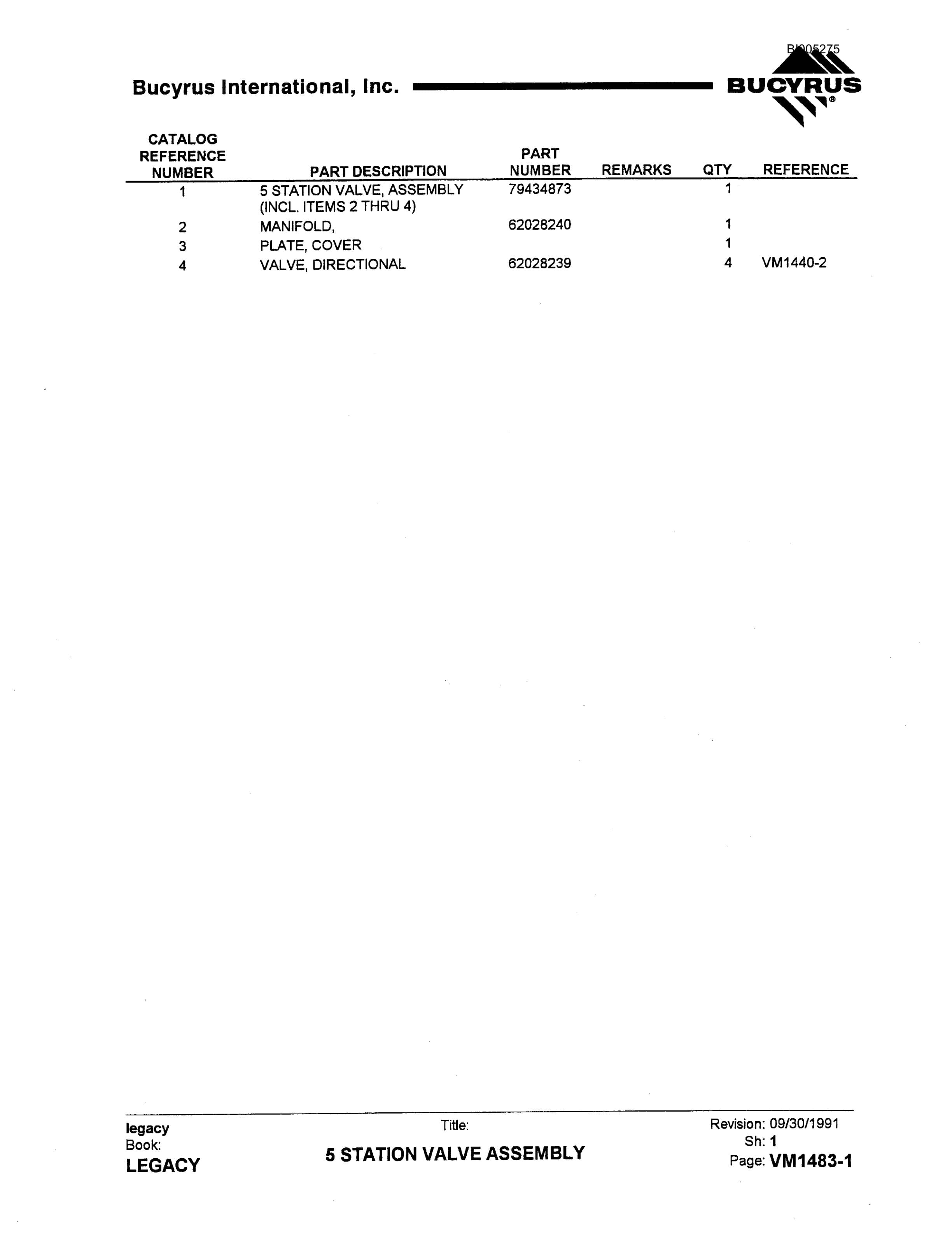 Bucyrus 49RII Drill Parts Catalog BI005275-3