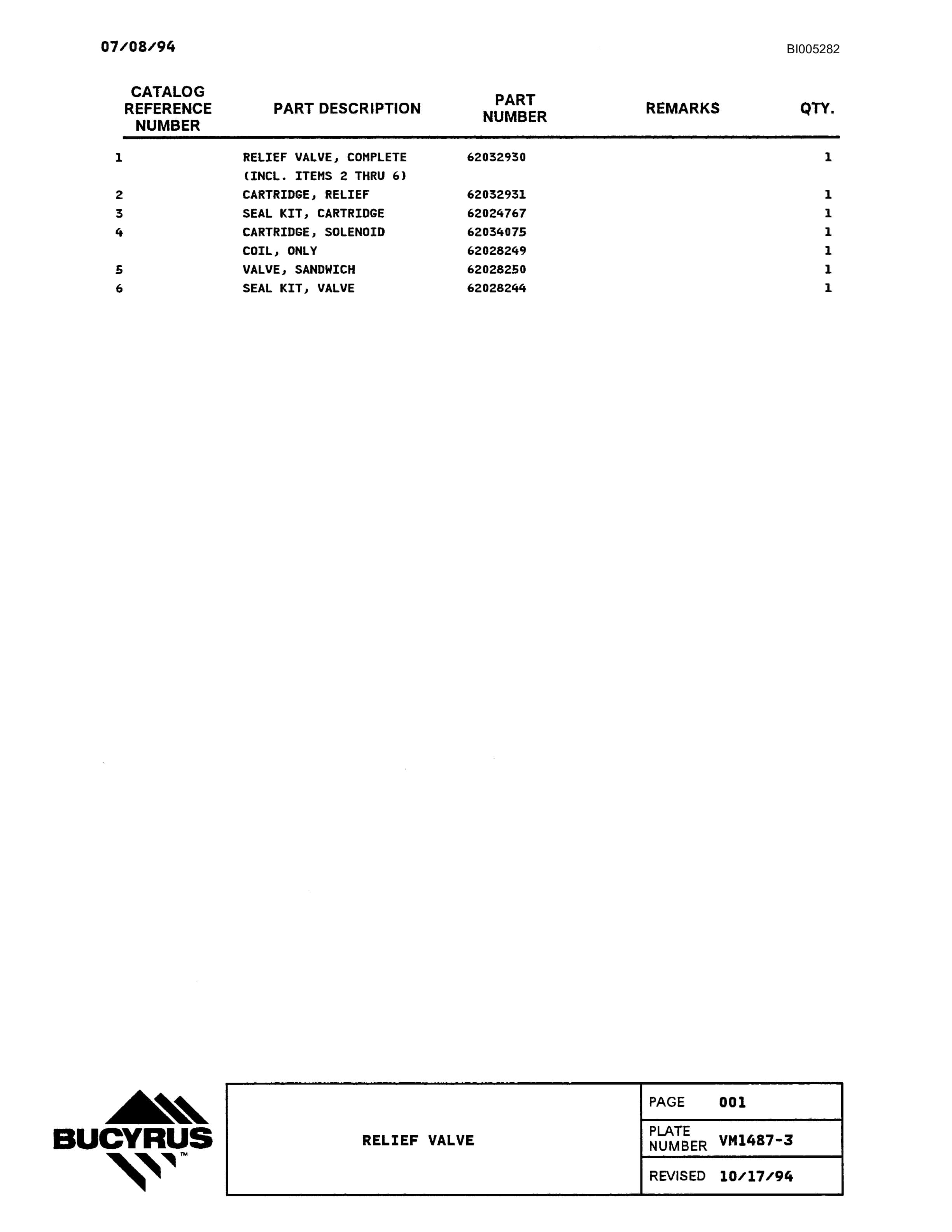 Bucyrus 49RII Drill Parts Catalog BI005282-2