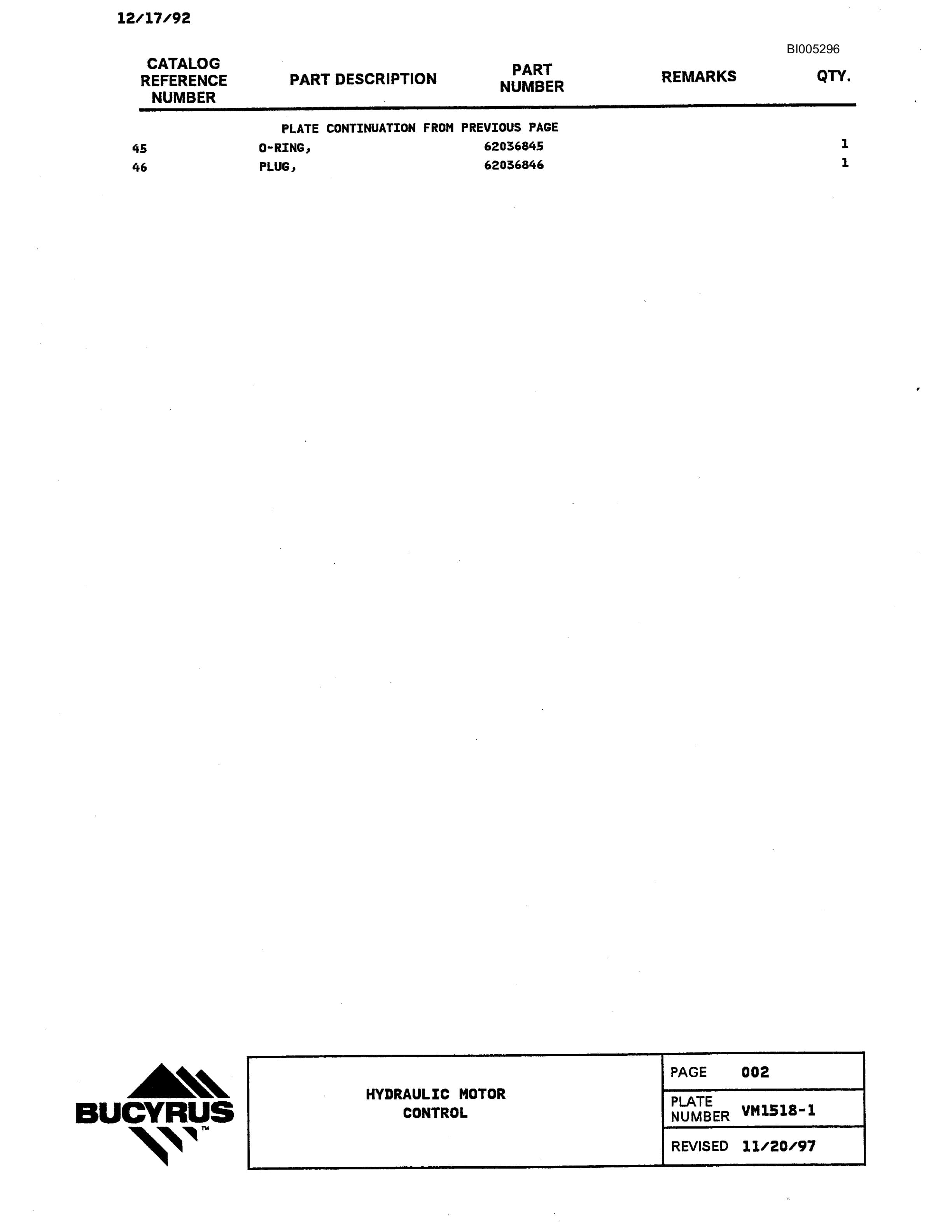 Bucyrus 49RIII Blast Hole Drill Parts Catalog BI005296-2