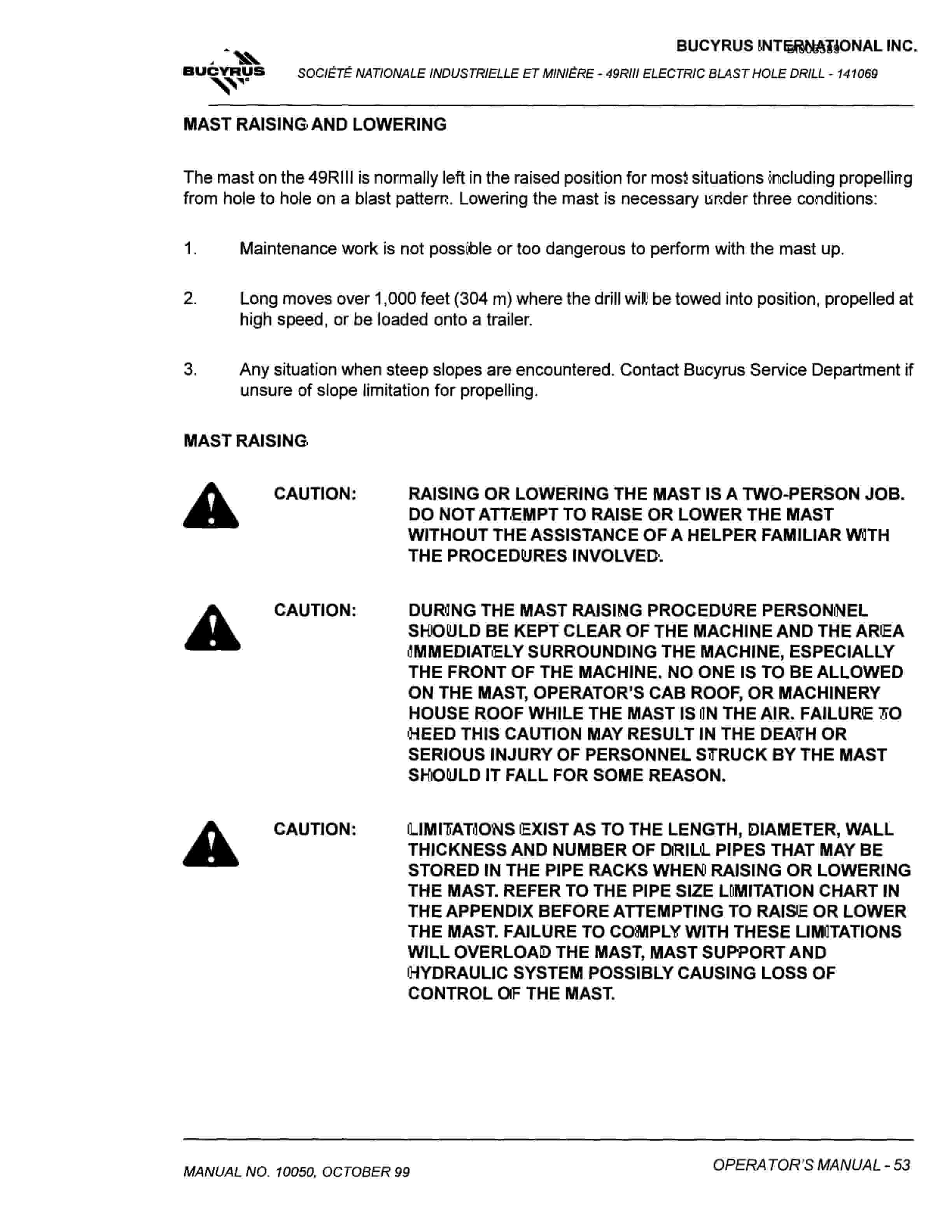 Bucyrus 49RIII Blast Hole Drill Technical Manual BI005589-2