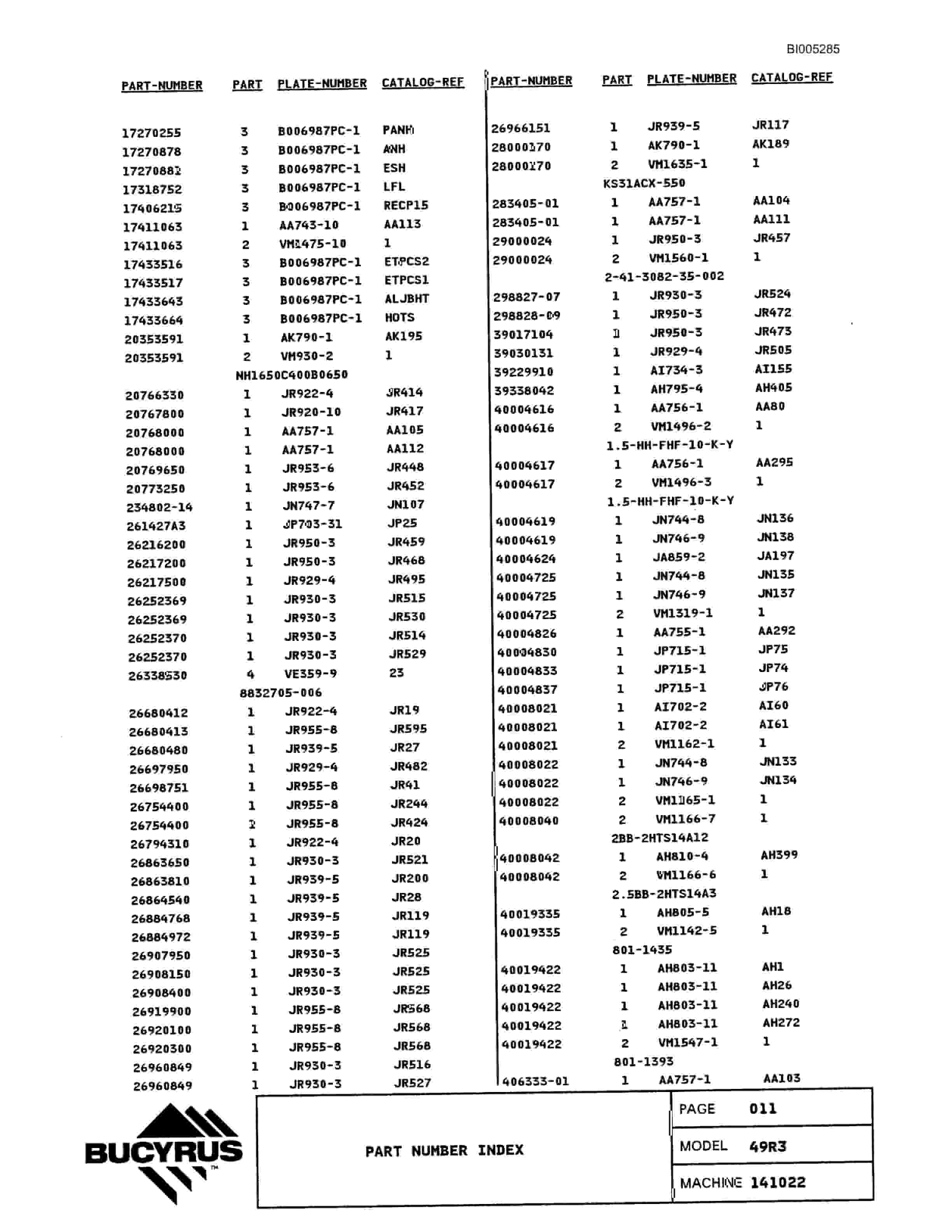 Bucyrus 49RIII Drill Parts Catalog BI005285-4
