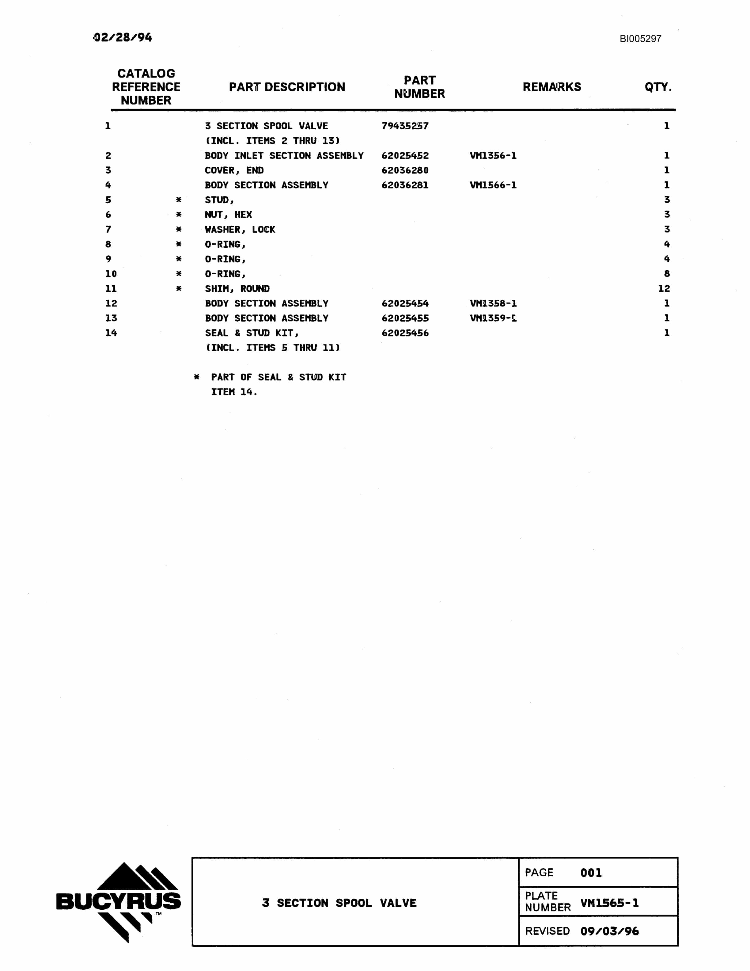 Bucyrus 49RIII Electric Blast Hole Drill Parts Catalog BI005297-3
