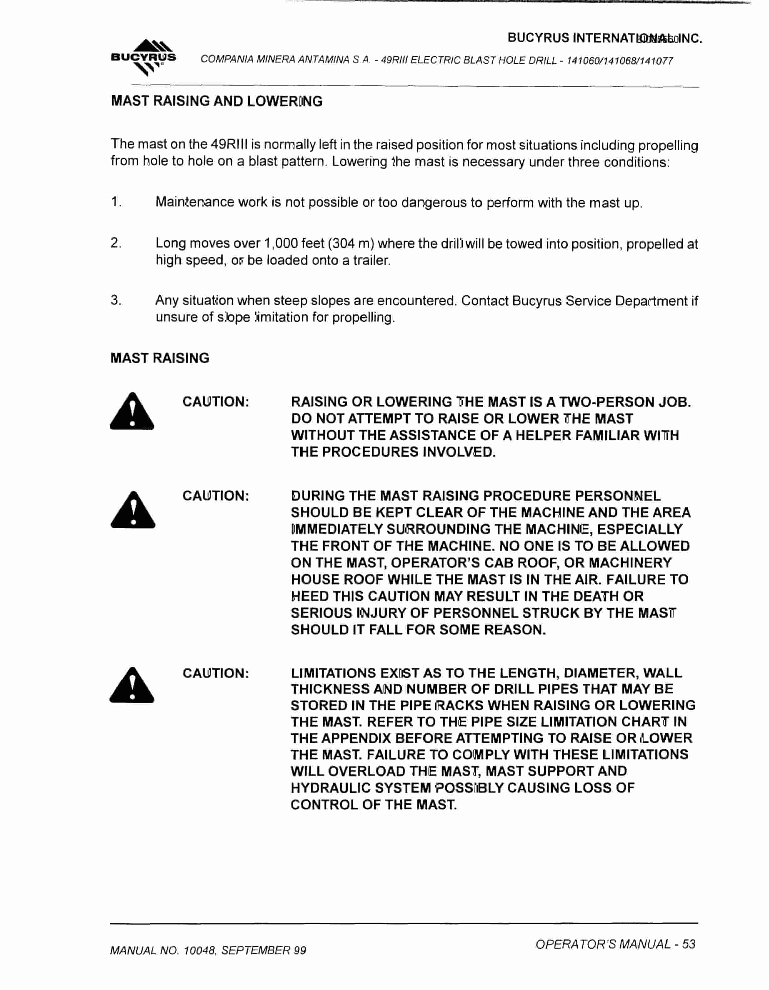 Bucyrus 49RIII Electric Blast Hole Drill Technical Manual BI005560-2