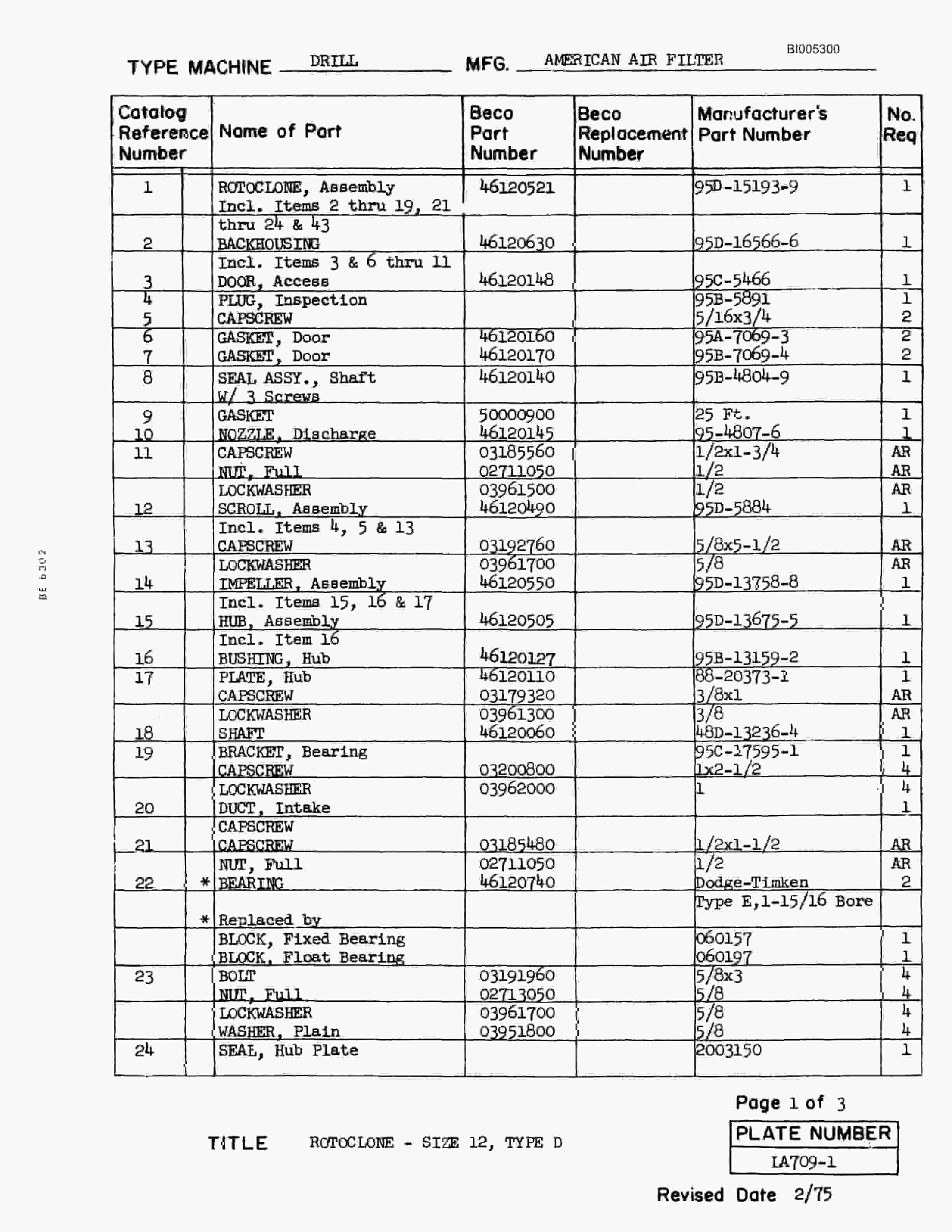 Bucyrus 50R Drill Parts Catalog BI005300-5
