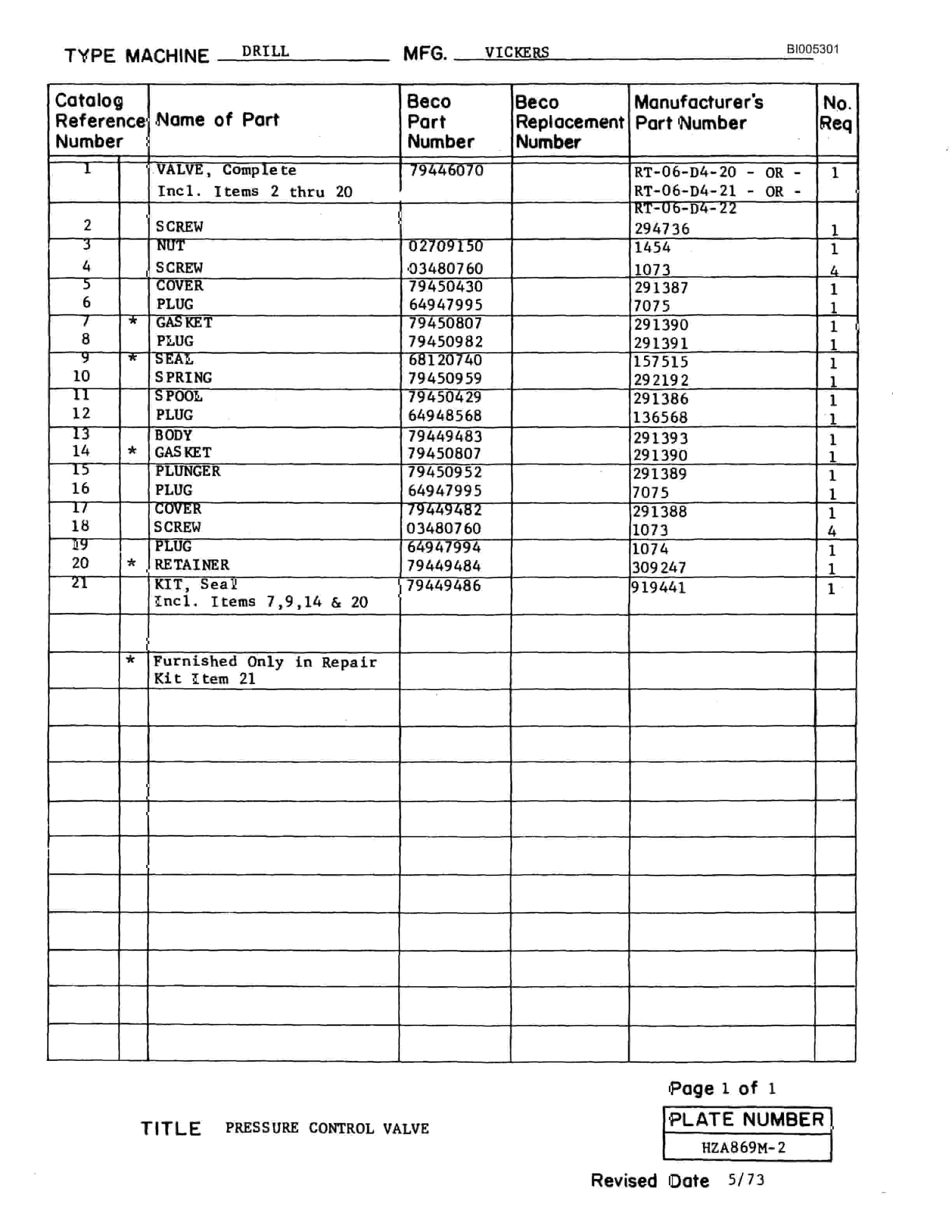 Bucyrus 50R Drill Parts Catalog BI005301-3