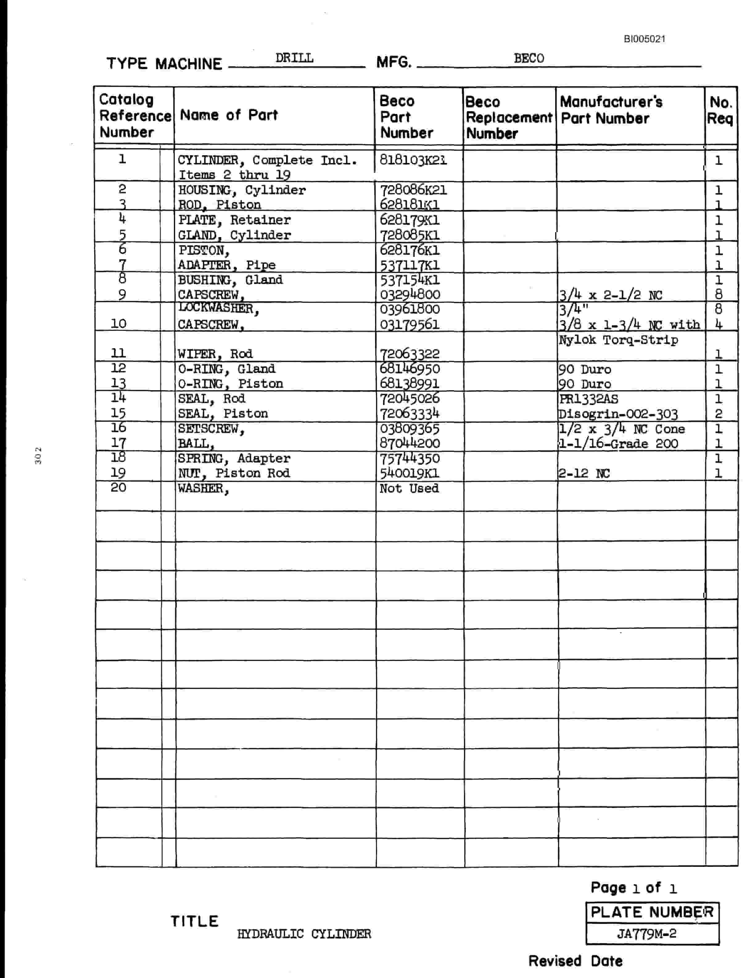 Bucyrus 55R Drill Parts Catalog BI005021-3