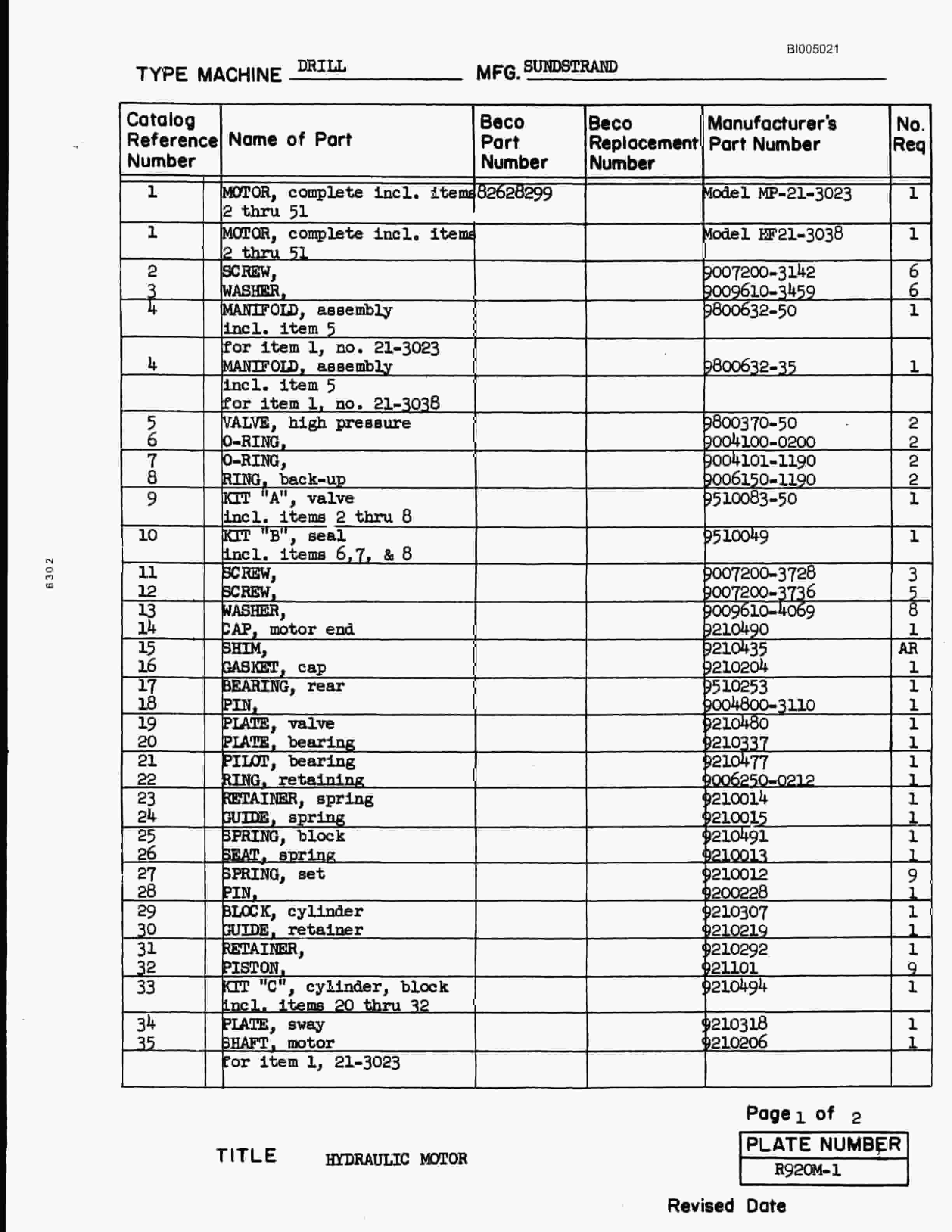 Bucyrus 55R Drill Parts Catalog BI005021-4