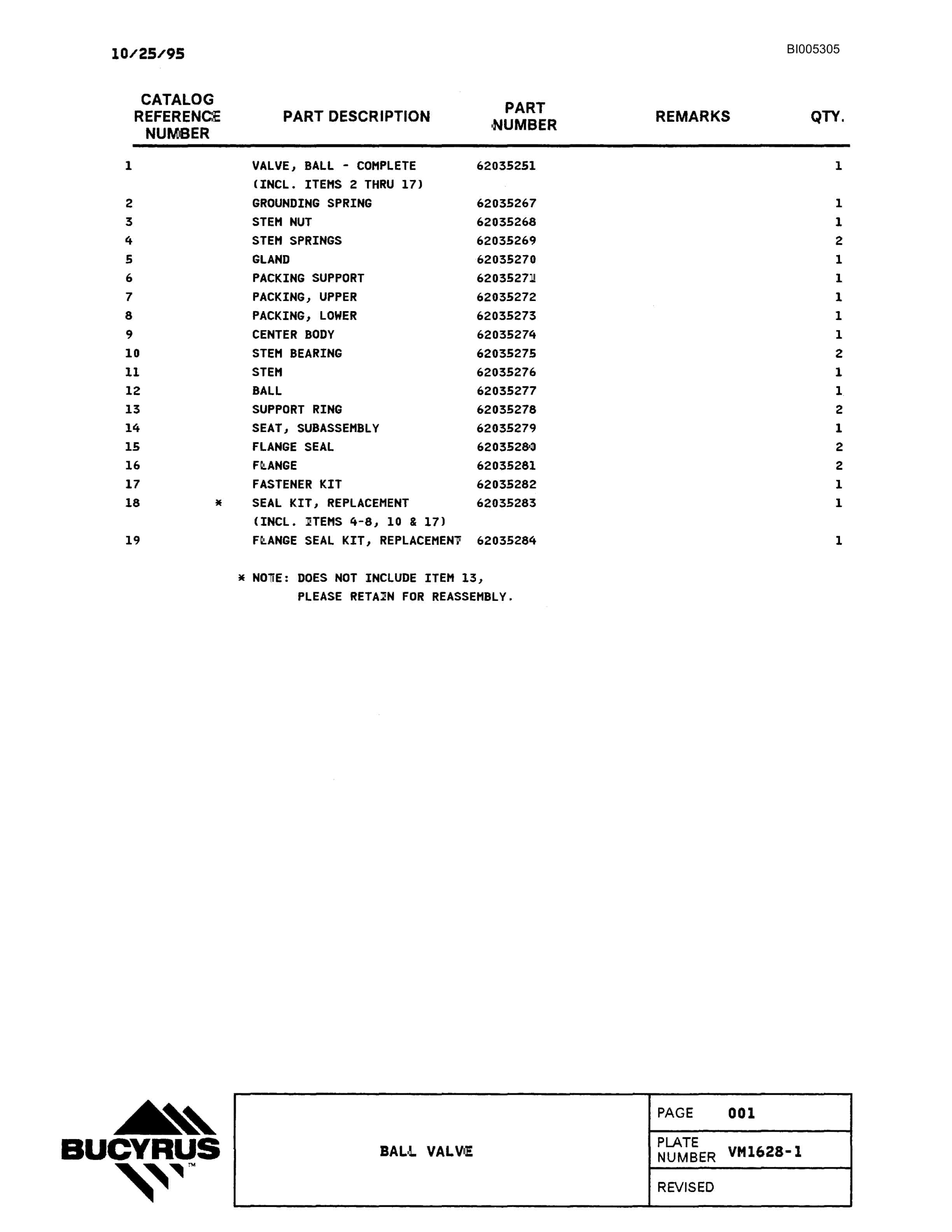 Bucyrus 59R Drill Parts Catalog BI005305-4
