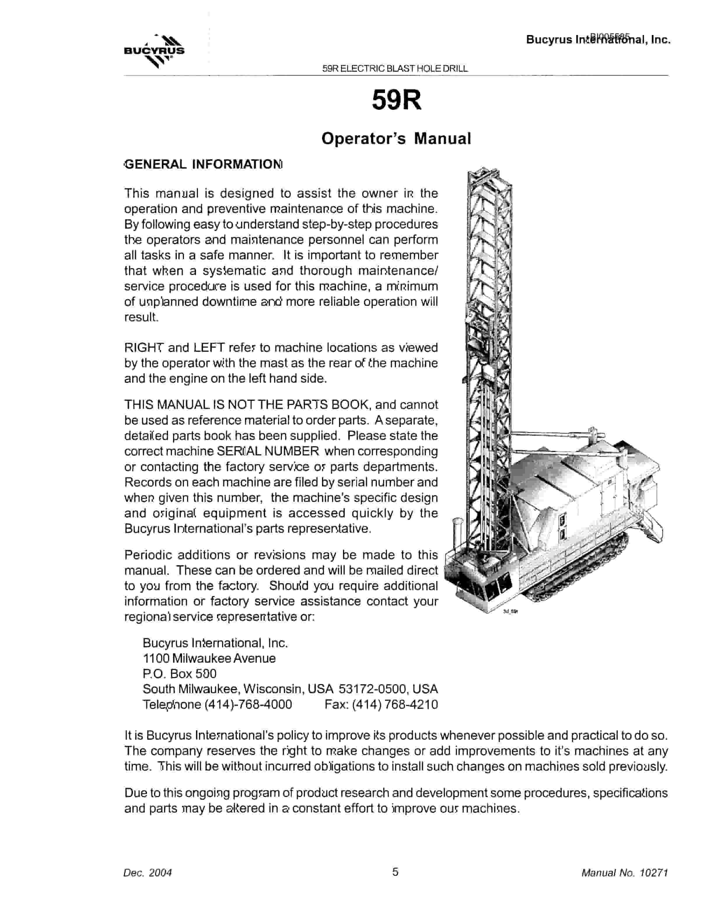 Bucyrus 59R Electric Blast Hole Drill Technical Manual BI005585-5
