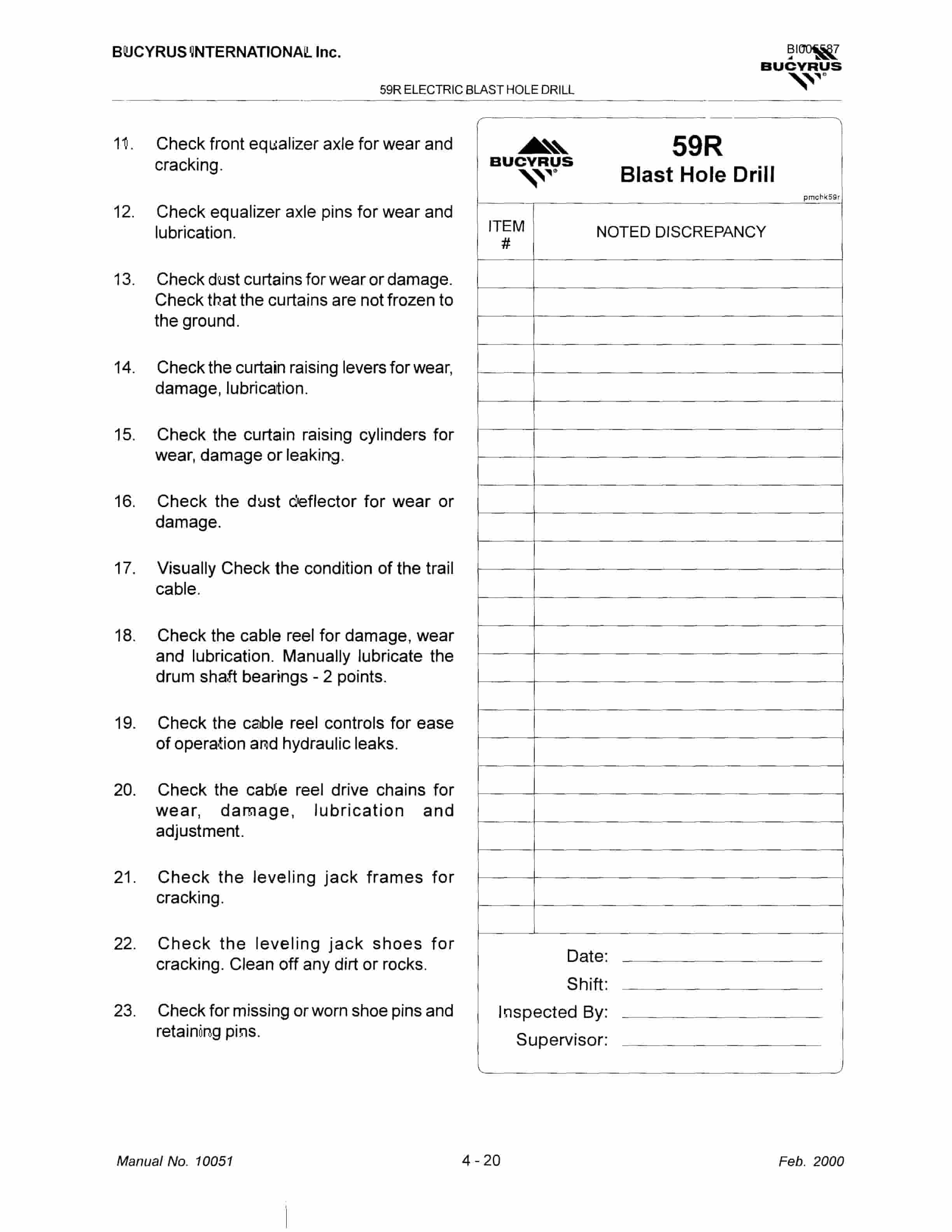Bucyrus 59R Electric Blast Hole Drill Technical Manual BI005587-2