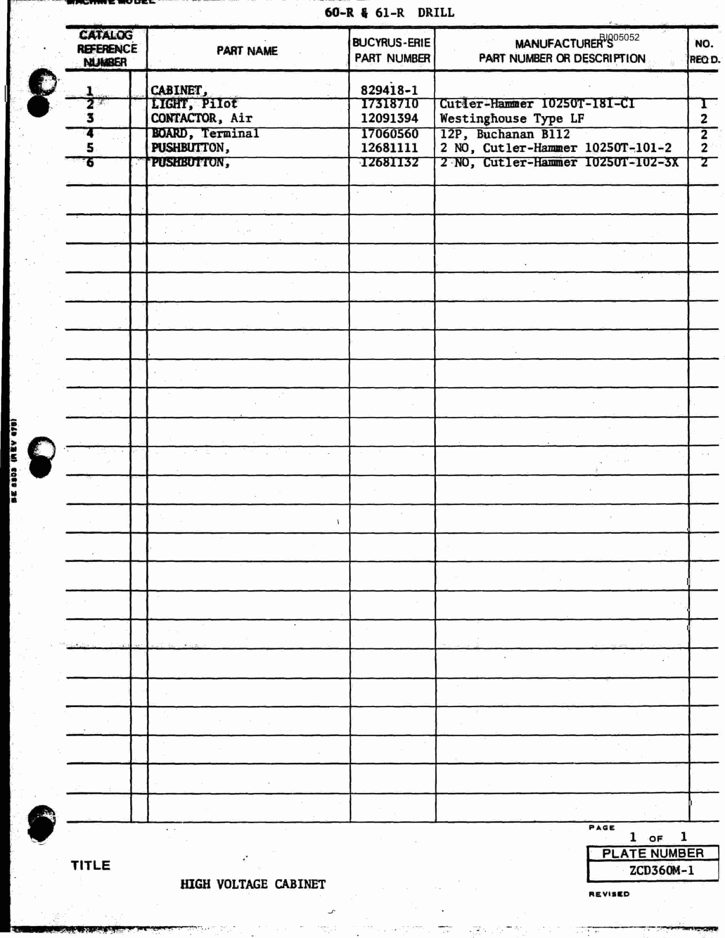 Bucyrus 60-R, 61-R Rotary Drill Parts Catalog BI005052-4