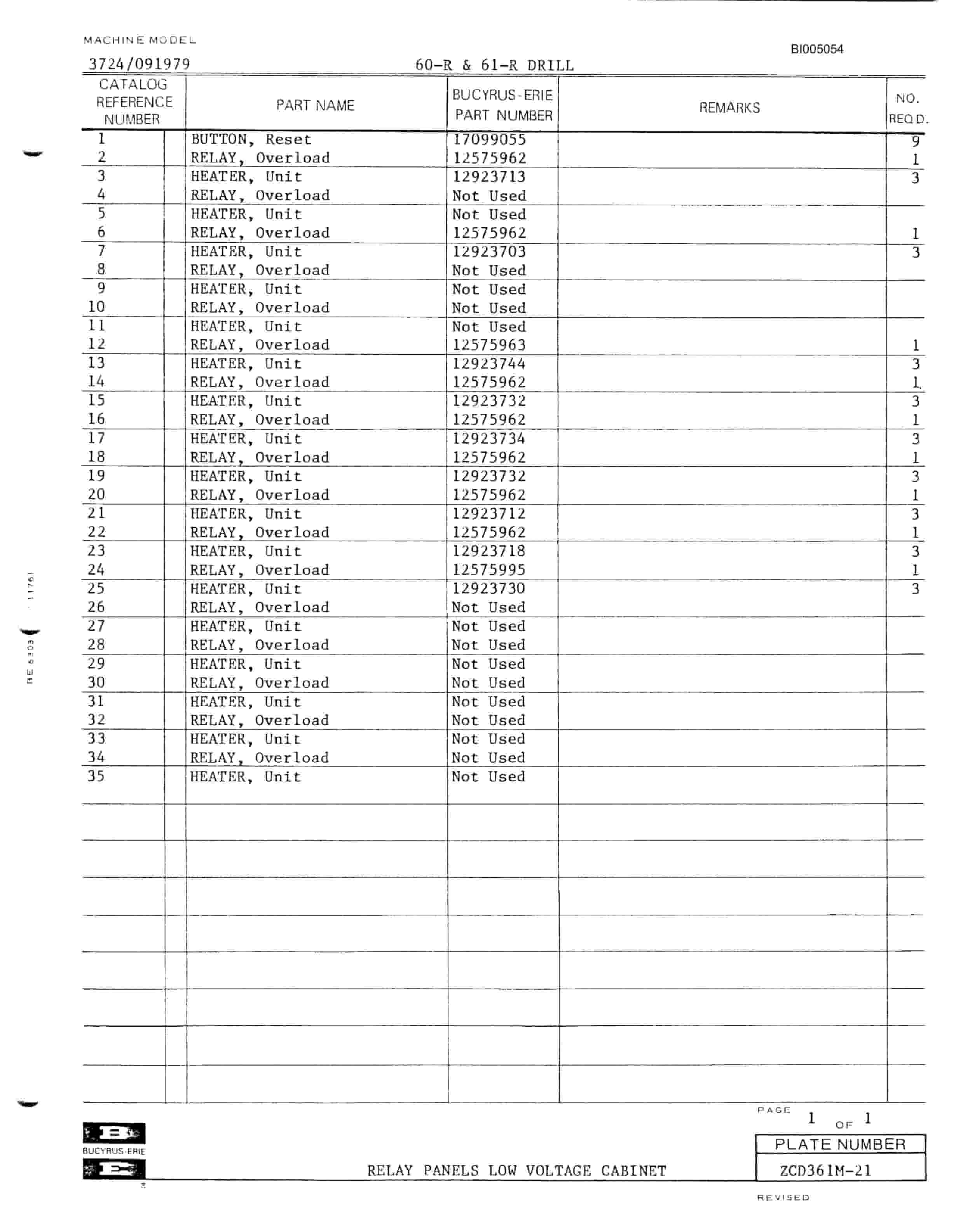 Bucyrus 60-R, 61-R Rotary Drill Parts Catalog BI005054-2