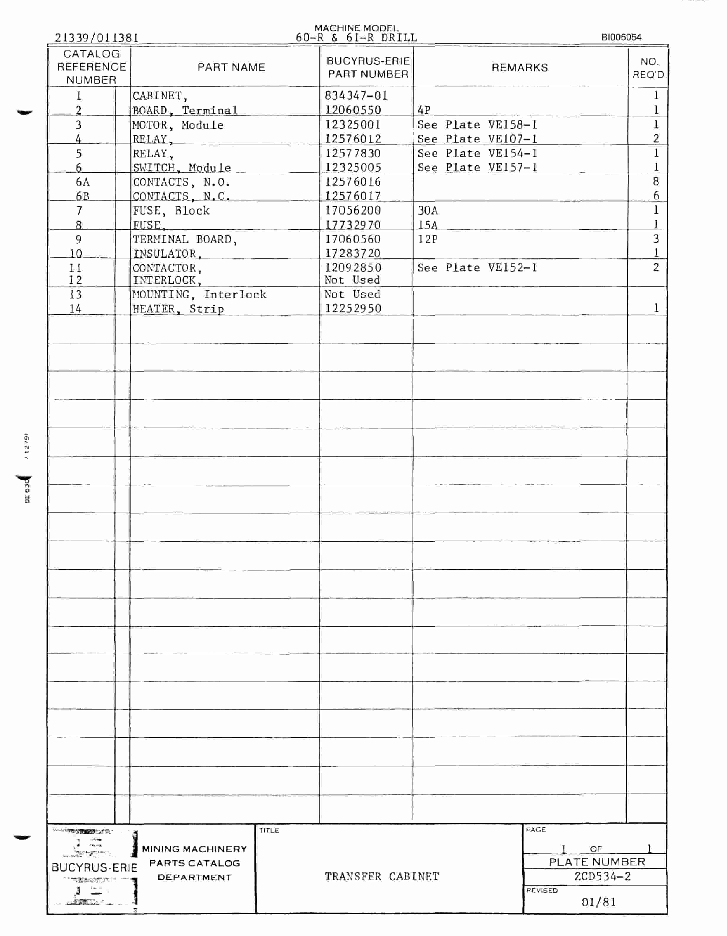 Bucyrus 60-R, 61-R Rotary Drill Parts Catalog BI005054-4
