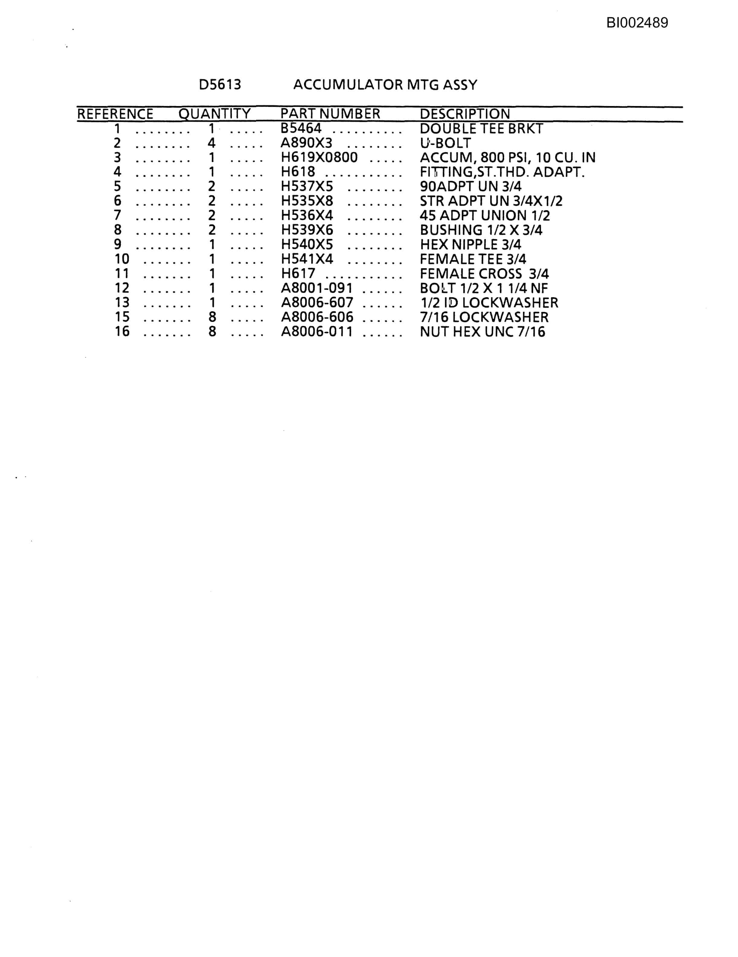 Bucyrus 601 Parts Catalog BI002489-5