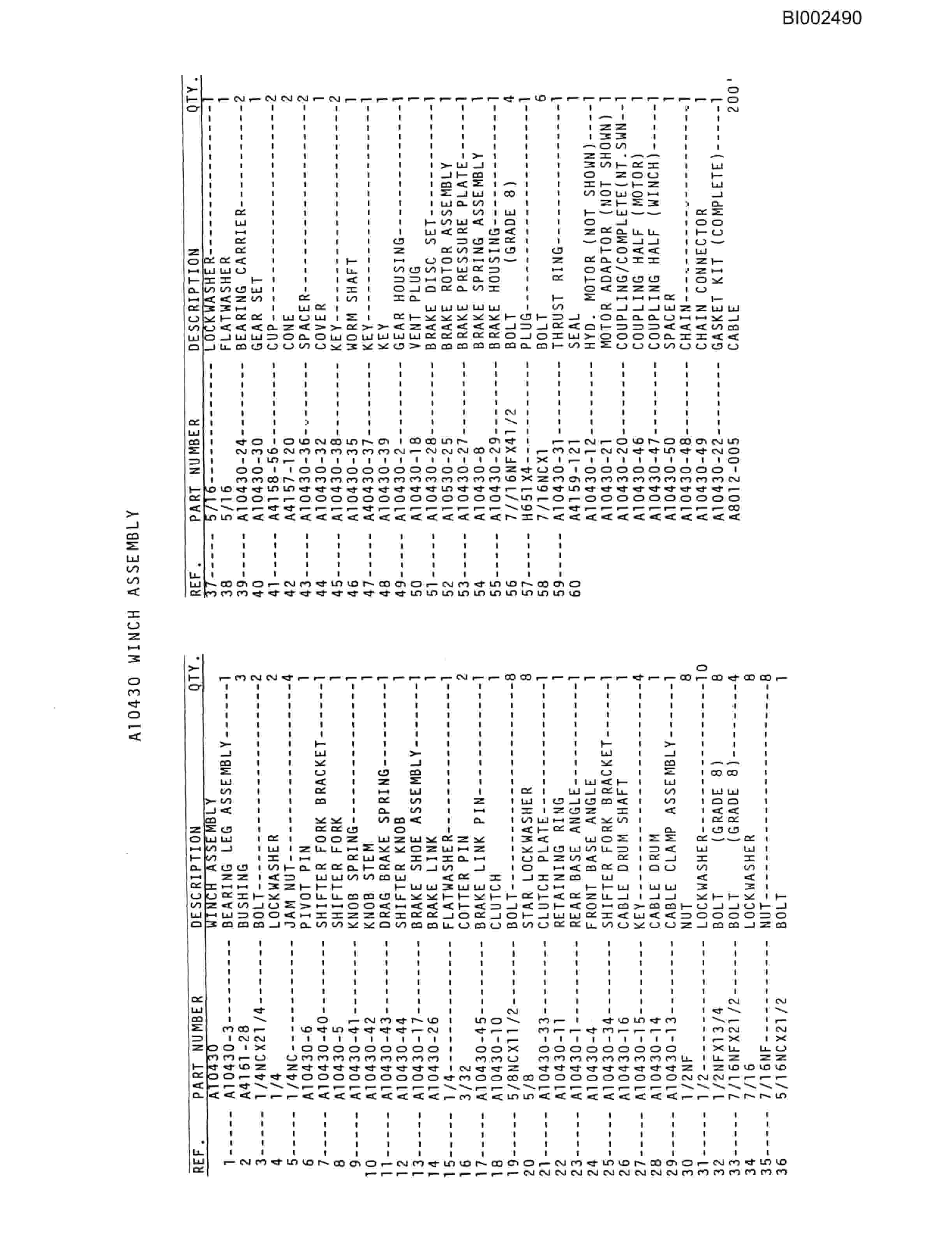 Bucyrus 601 Parts Catalog BI002490-4