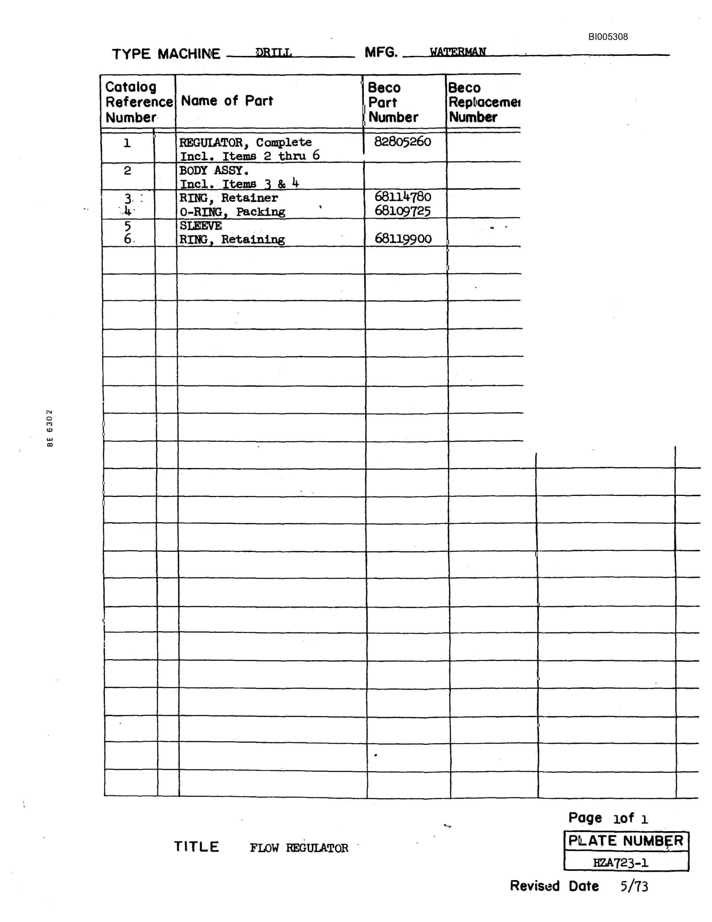 Bucyrus 60R Drill Parts Catalog BI005308-2