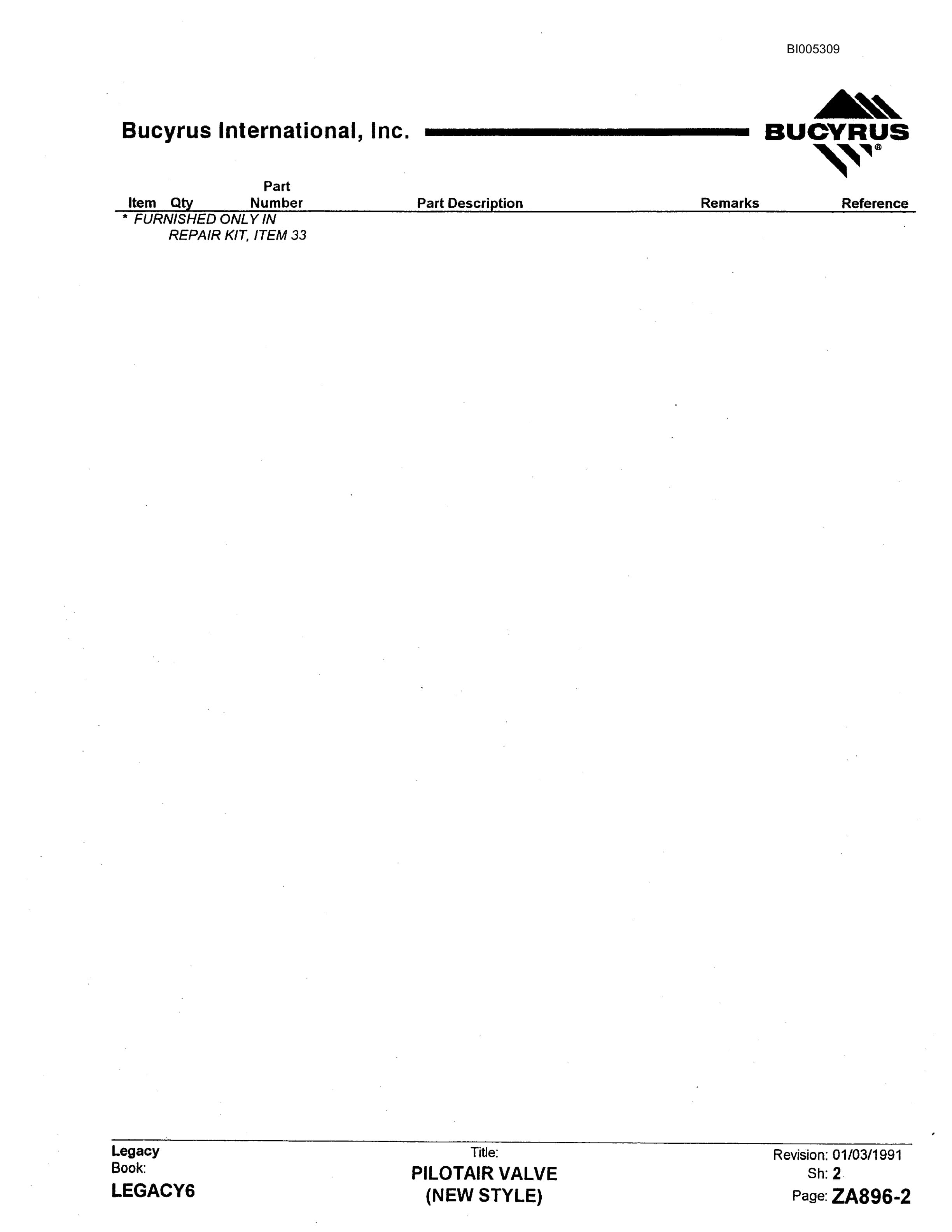 Bucyrus 60R Drill Parts Catalog BI005309-5