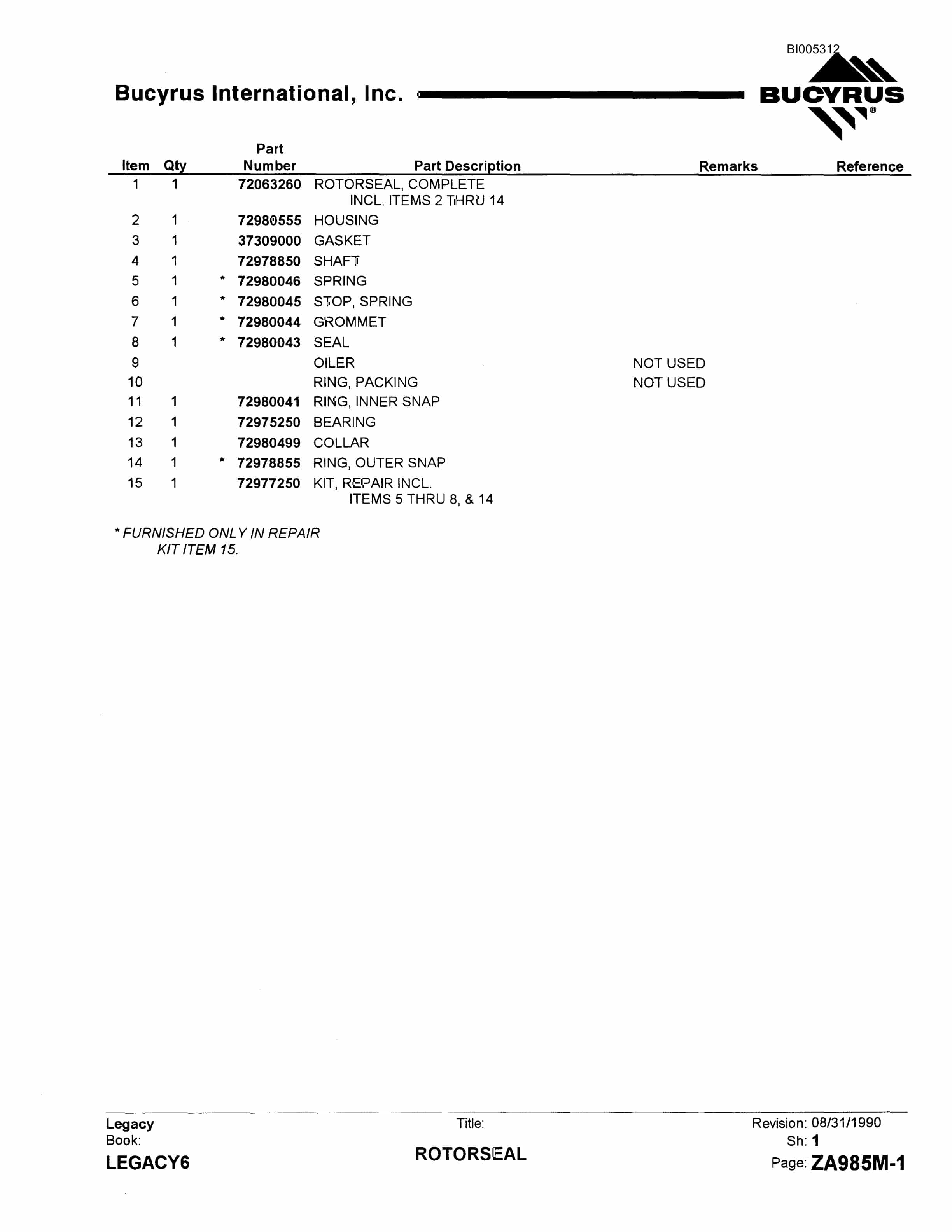 Bucyrus 60R Drill Parts Catalog BI005312-5