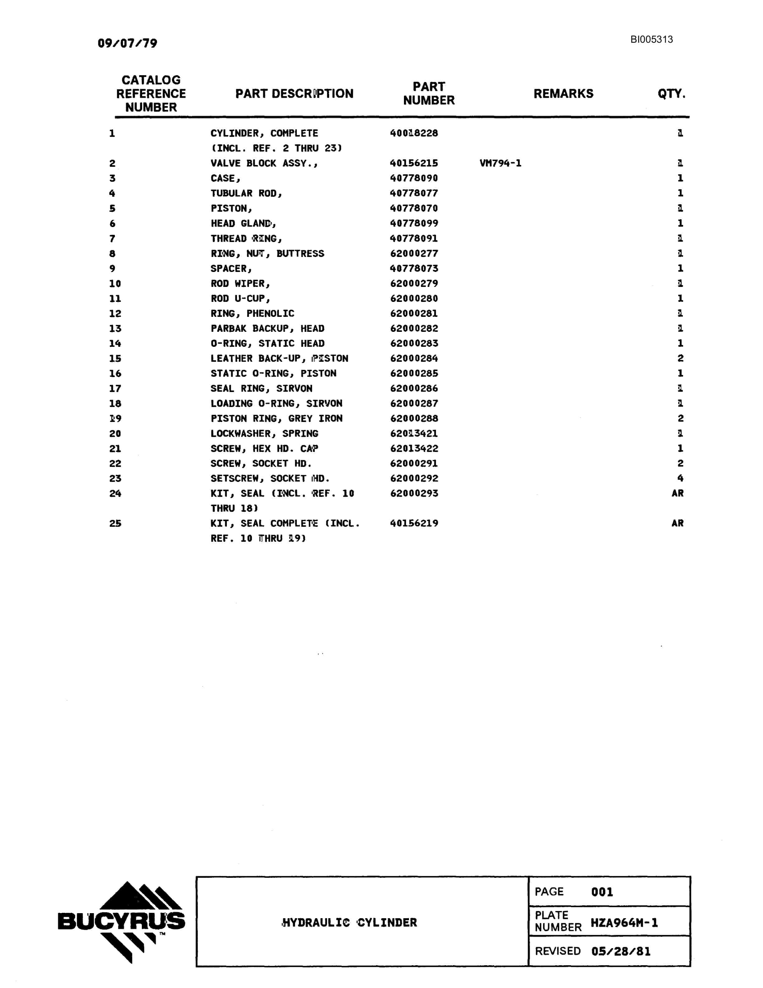 Bucyrus 60R Drill Parts Catalog BI005313-2