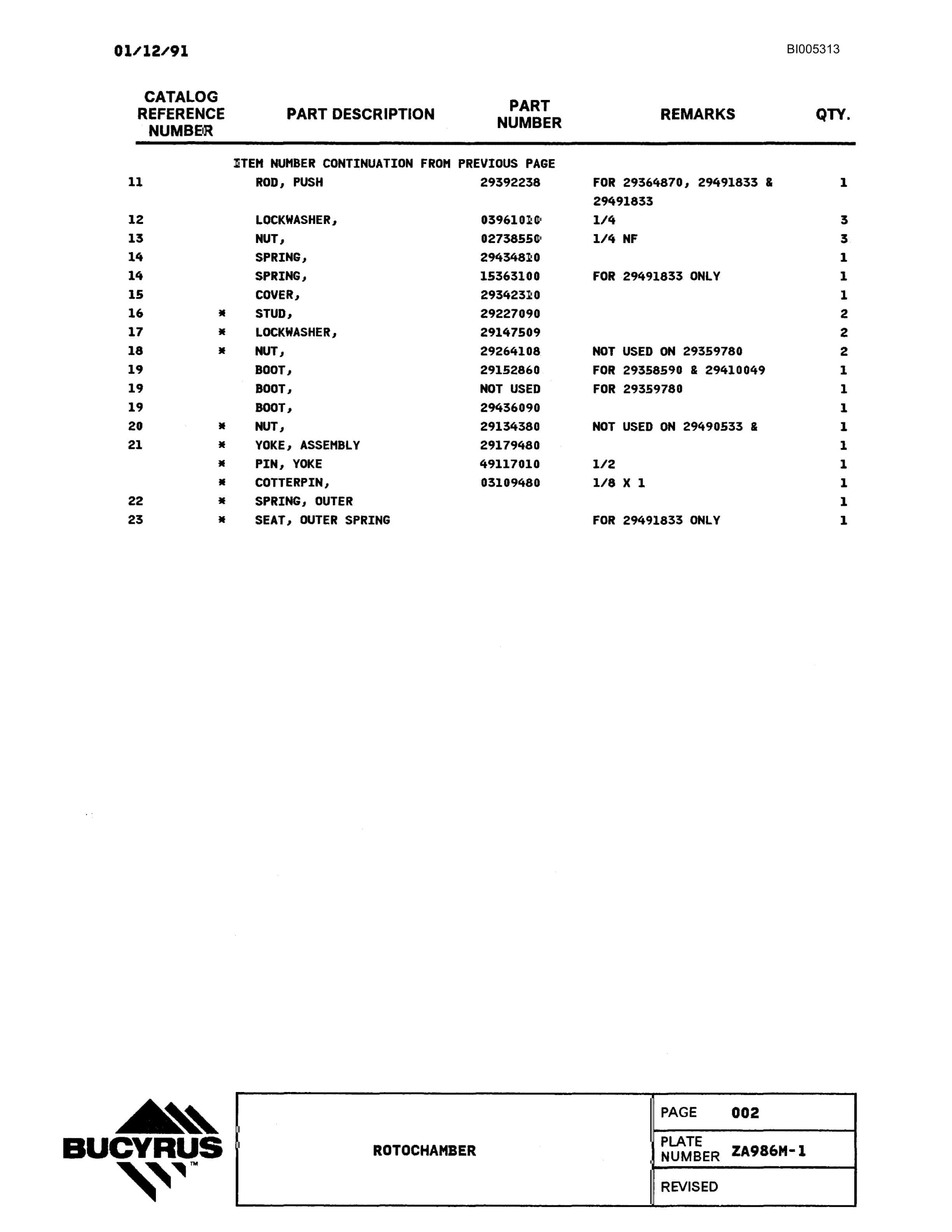 Bucyrus 60R Drill Parts Catalog BI005313-3