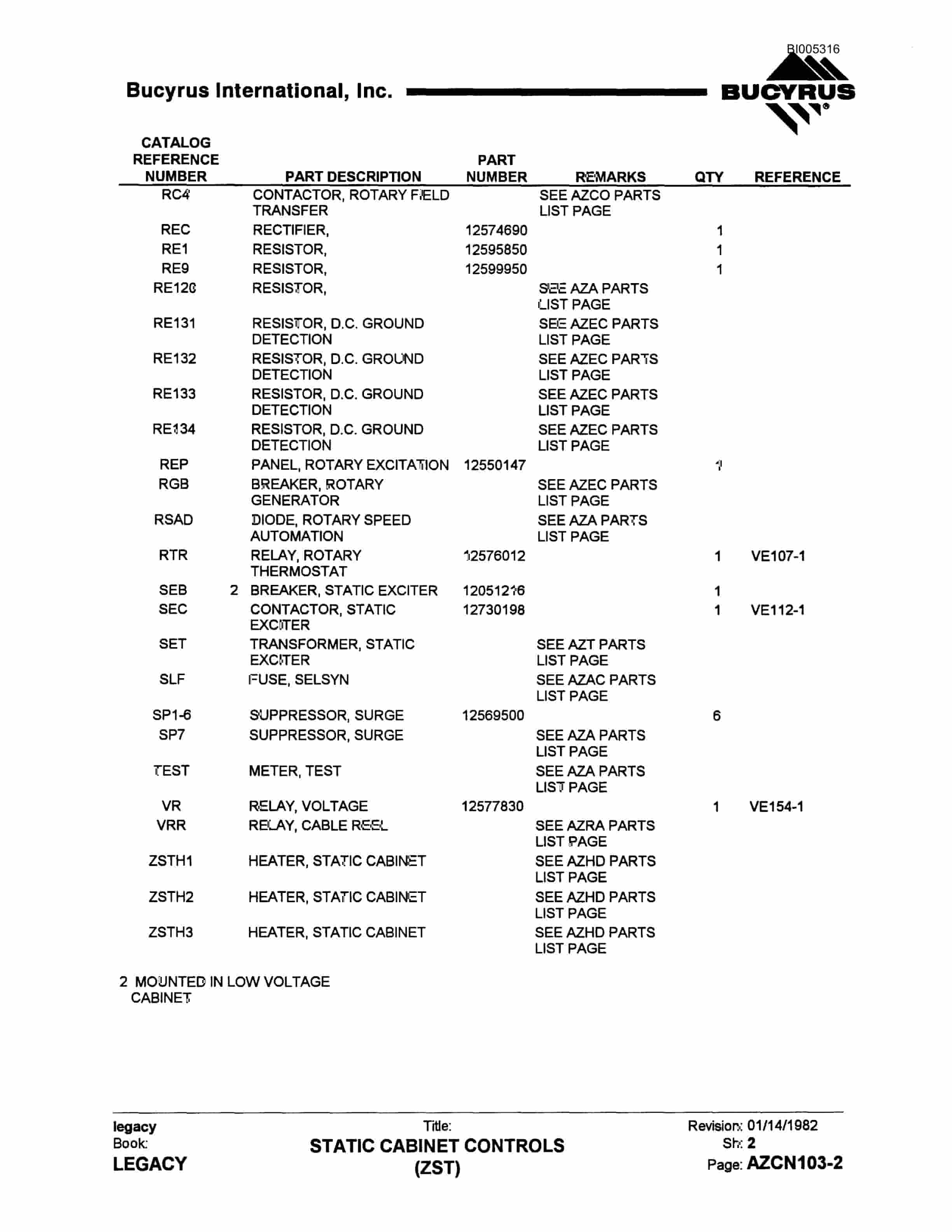 Bucyrus 60R Drill Parts Catalog BI005316-5