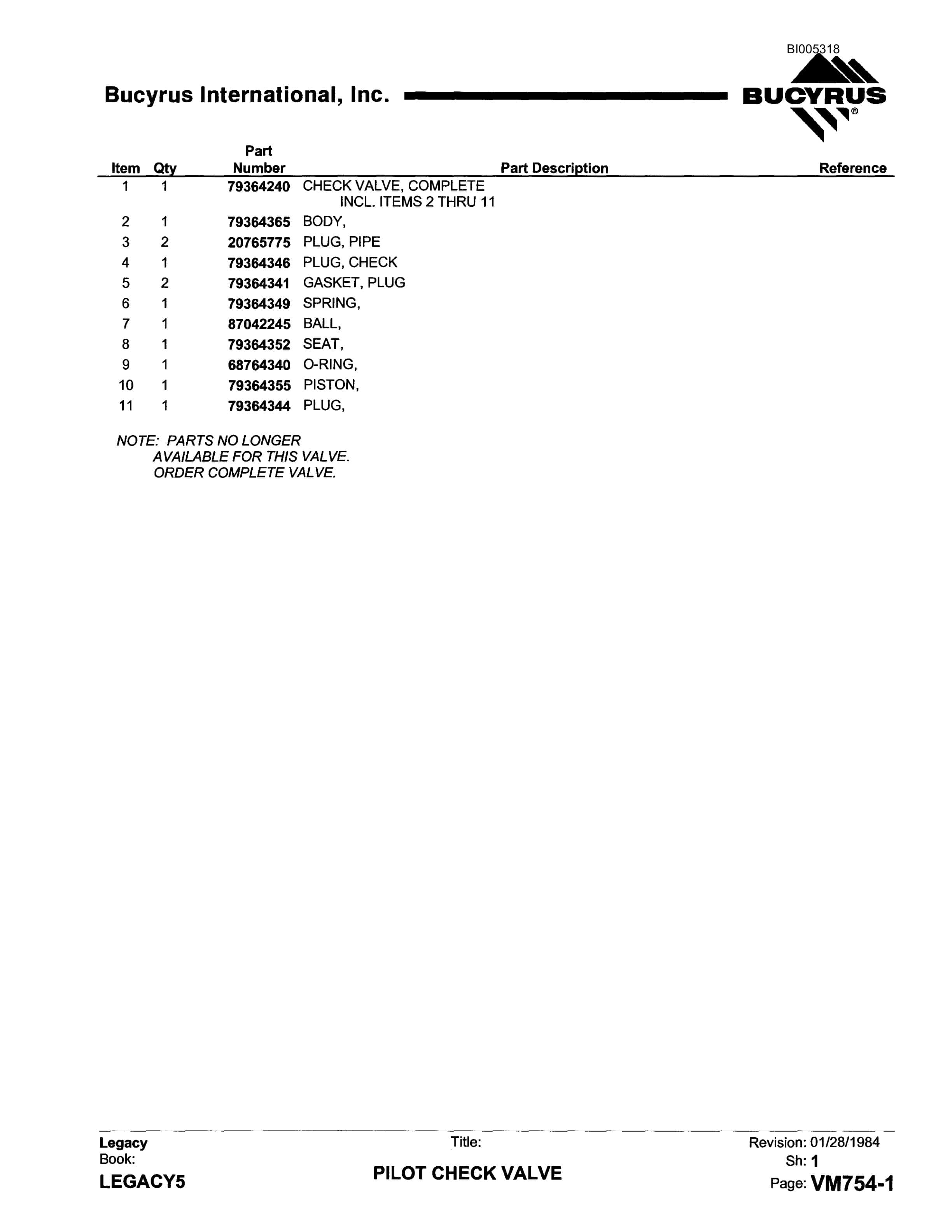 Bucyrus 60R Drill Parts Catalog BI005318-2