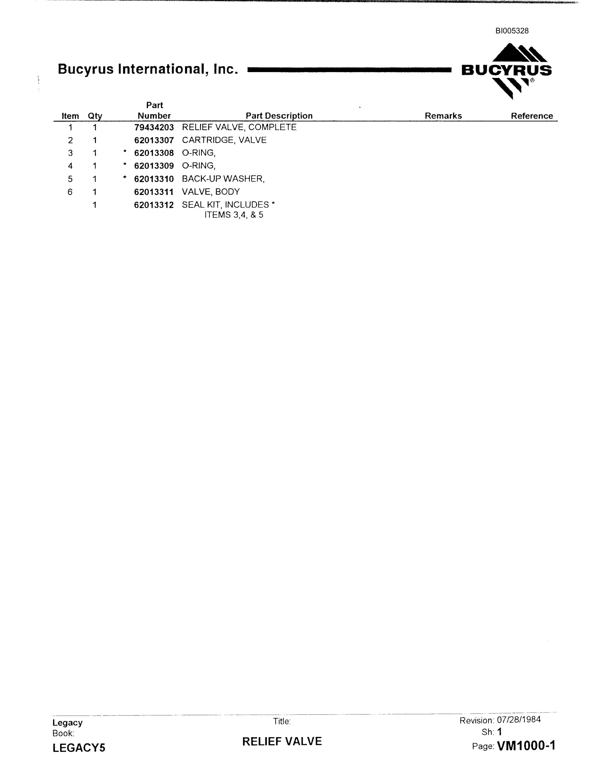 Bucyrus 60R Drill Parts Catalog BI005328-3