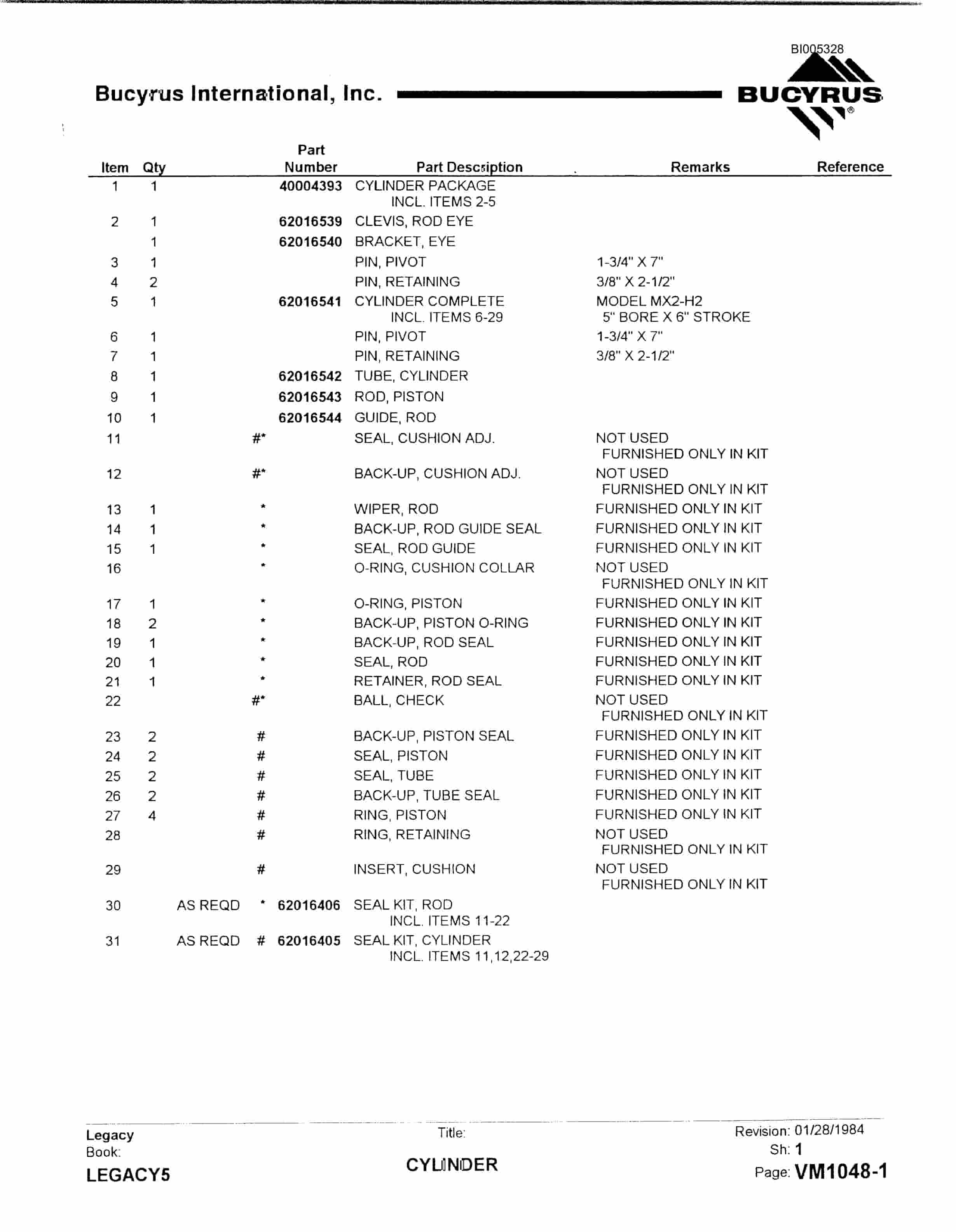 Bucyrus 60R Drill Parts Catalog BI005328-4