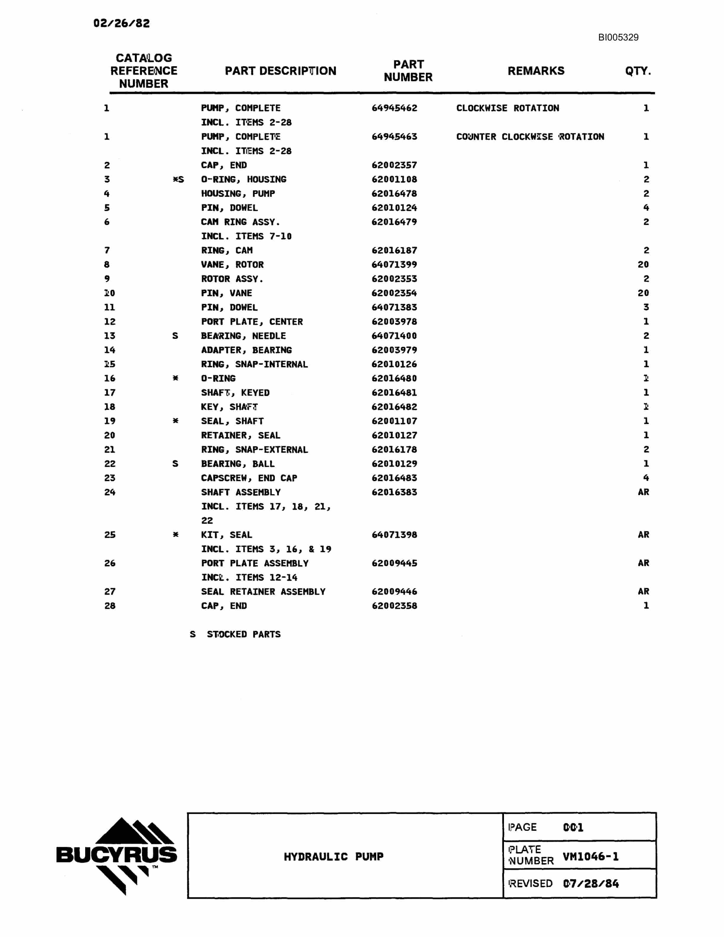 Bucyrus 60R Drill Parts Catalog BI005329-3
