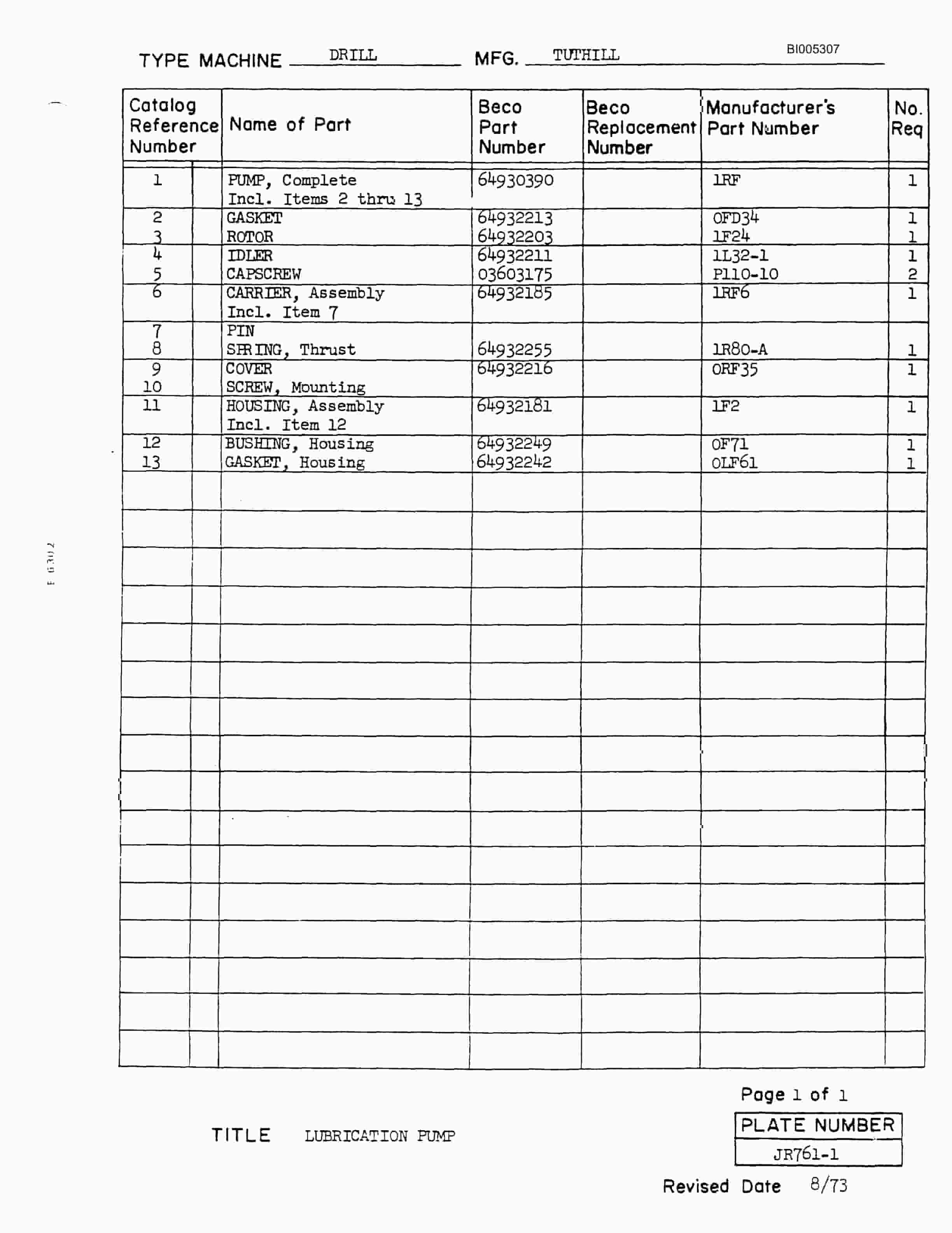Bucyrus 60R Electric Blast Hole Drill Parts Catalog BI005307-3