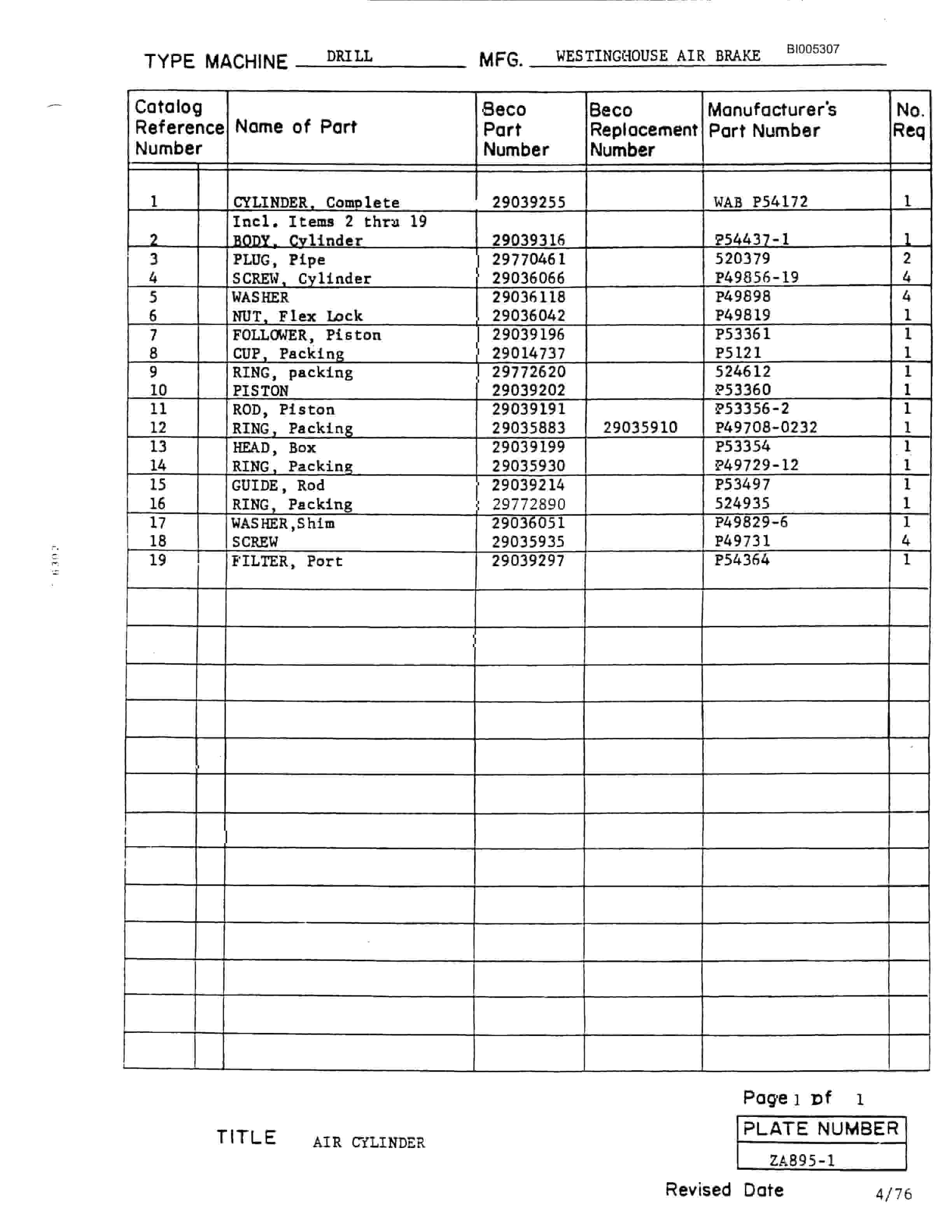 Bucyrus 60R Electric Blast Hole Drill Parts Catalog BI005307-4