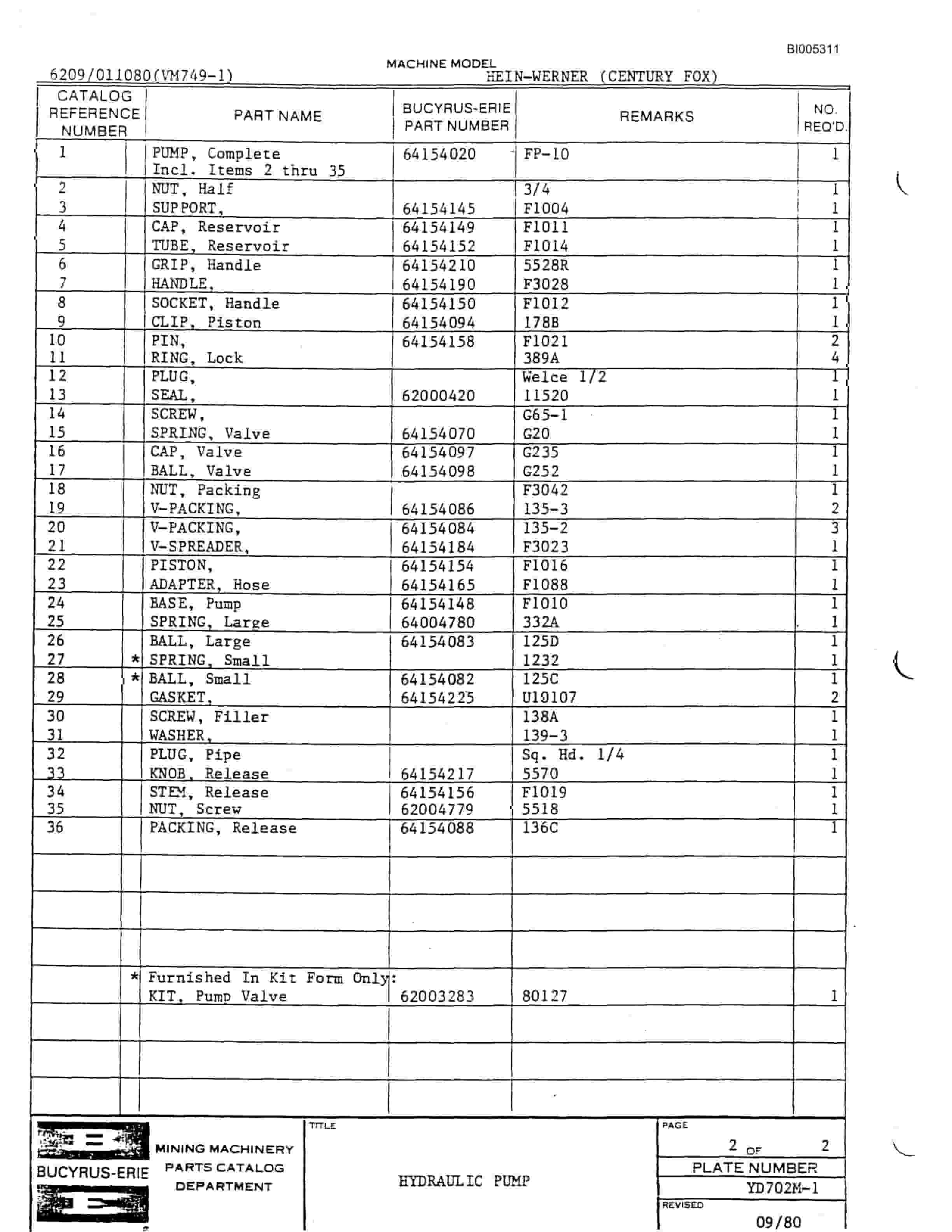 Bucyrus 60R Electric Blast Hole Drill Parts Catalog BI005311-3