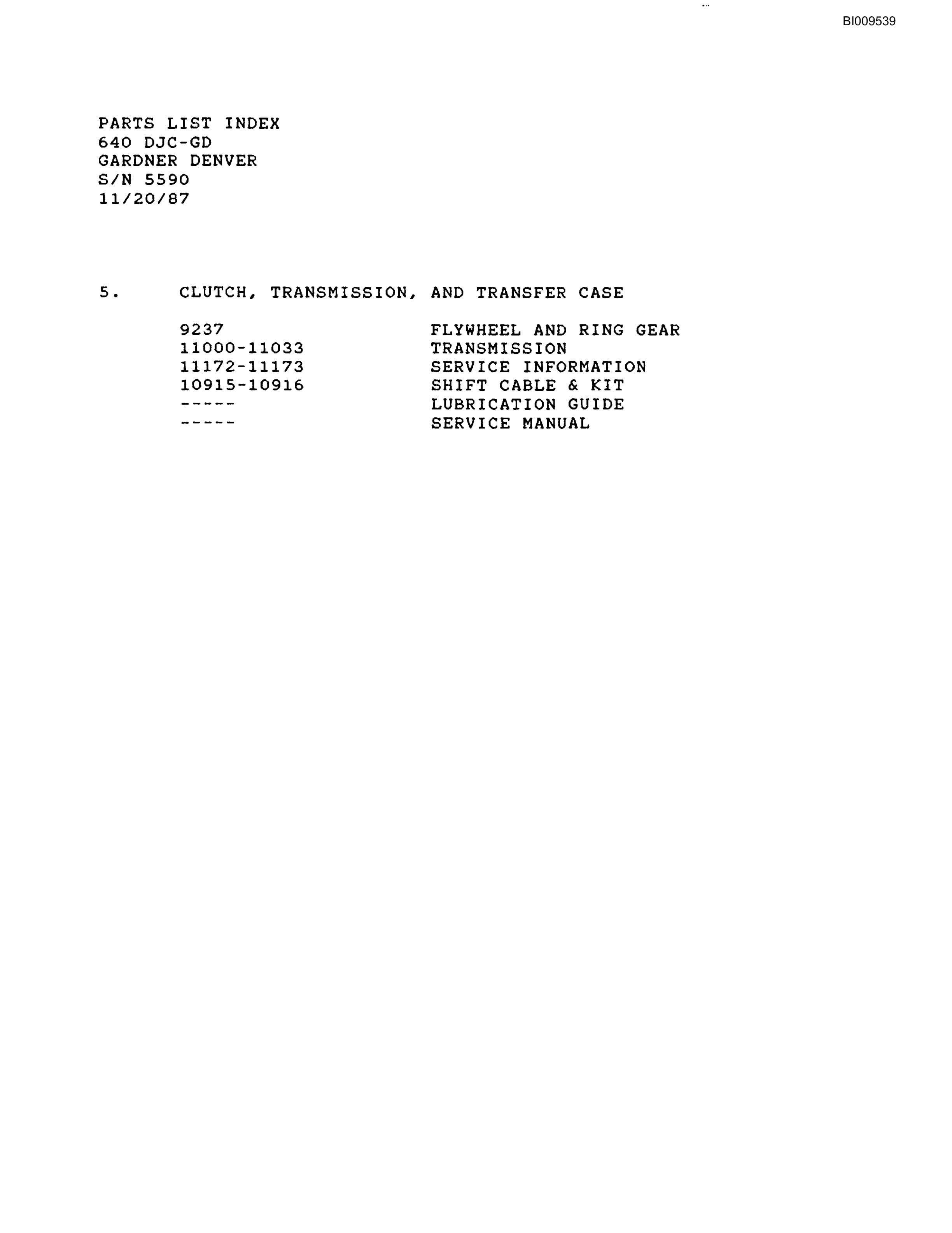Bucyrus 640 DJC-GD Parts Catalog BI009539-2